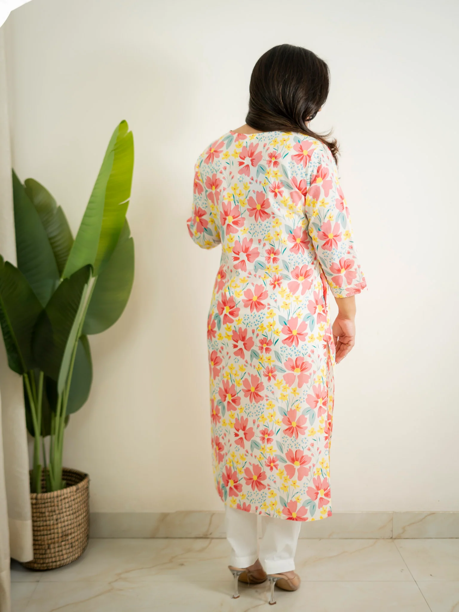 White MultiColor Flower Cotton Casual Straight Kurta - Image 8