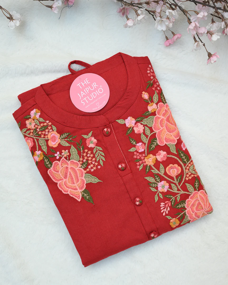 Cotton Embroidered A-line Casual Coord Set - Image 11