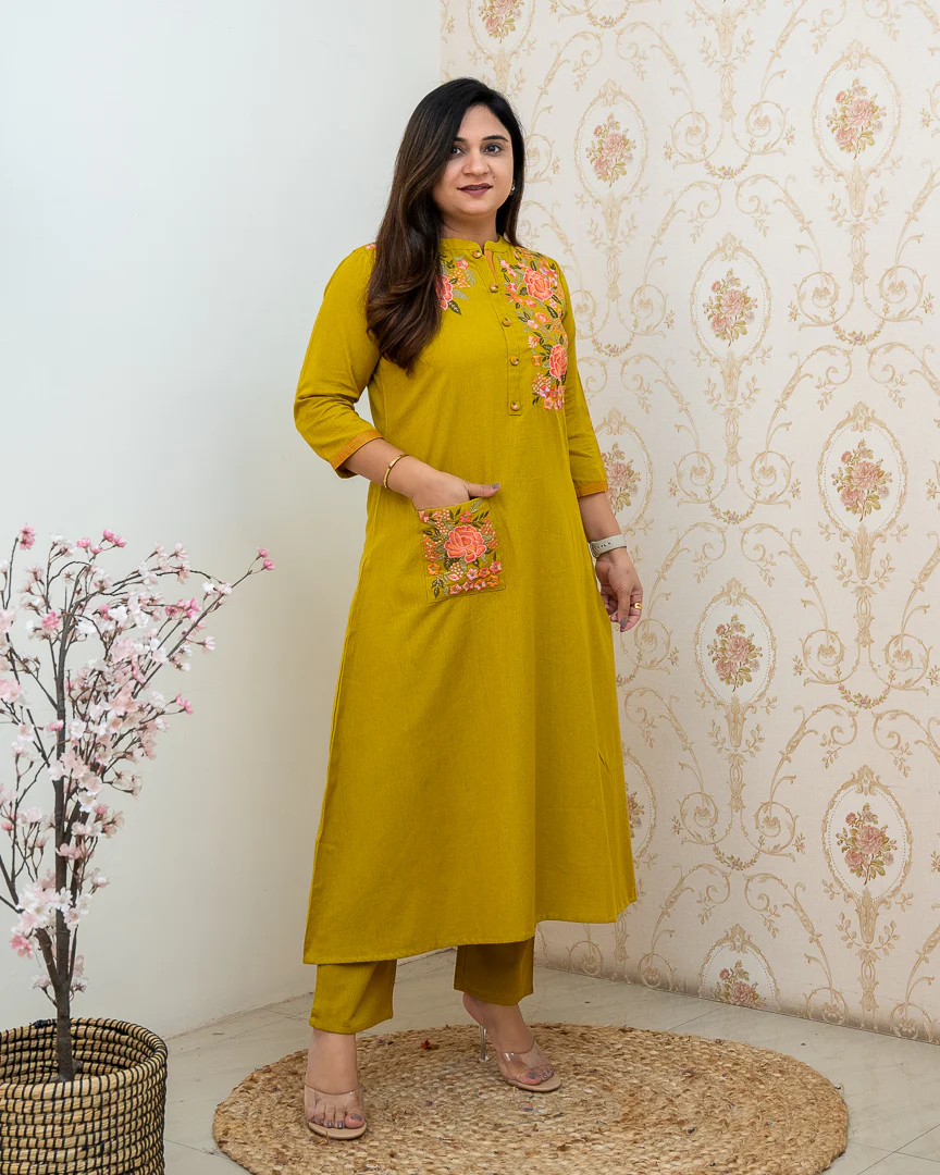 Cotton Embroidered A-line Casual Coord Set - Image 3