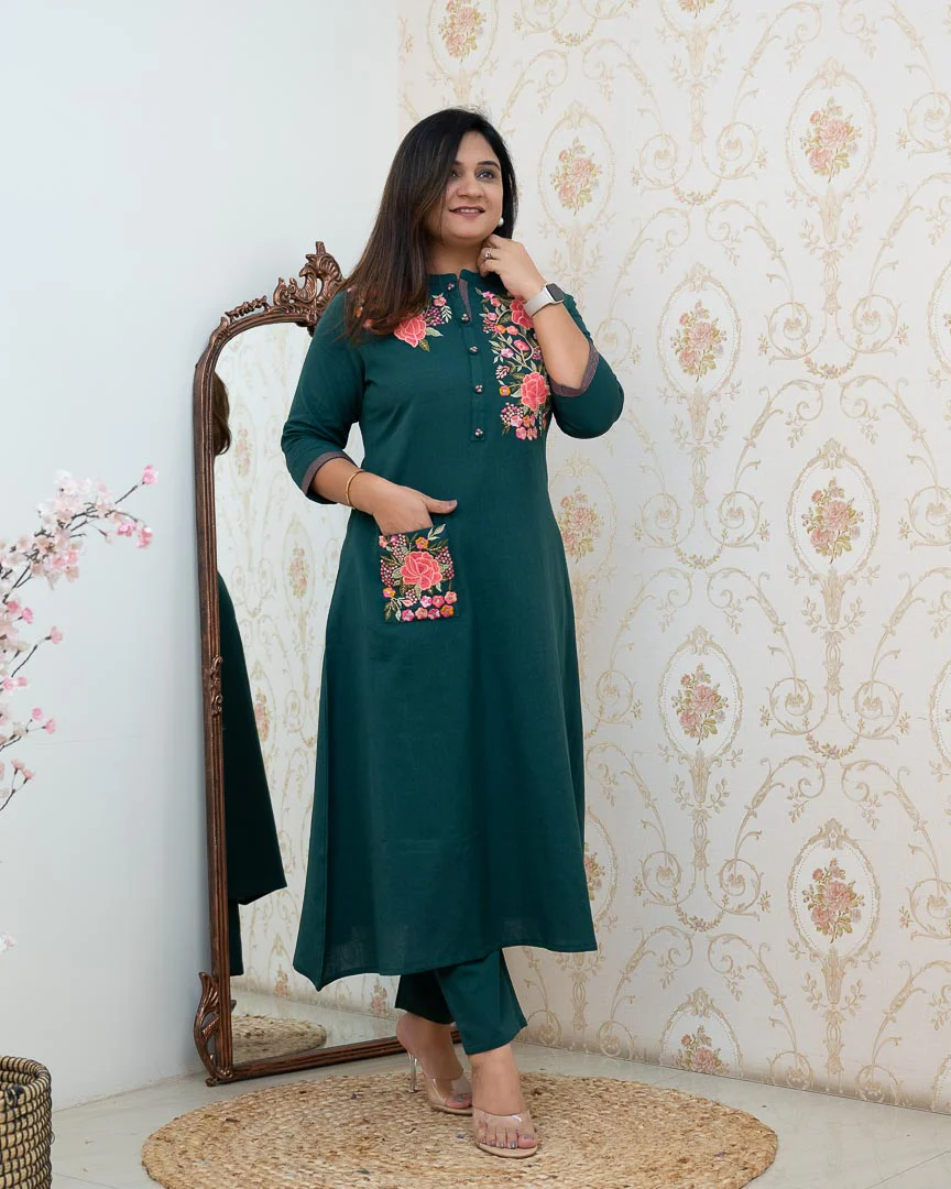Cotton Embroidered A-line Casual Coord Set - Image 6