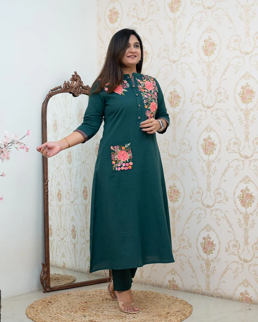 Cotton Embroidered A-line Casual Coord Set - Image 8