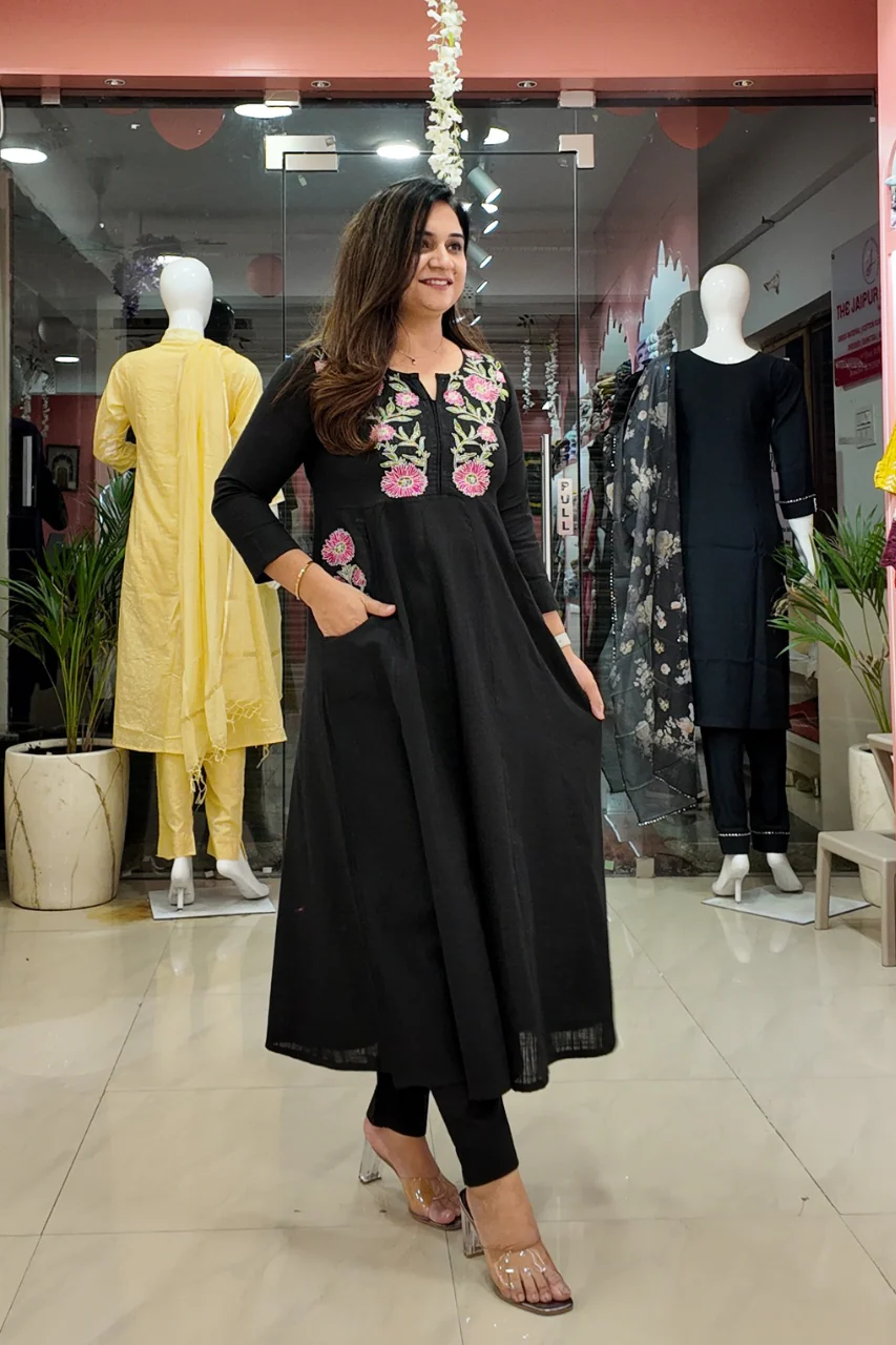 Cotton Embroidered A-line Pant Set - Image 3