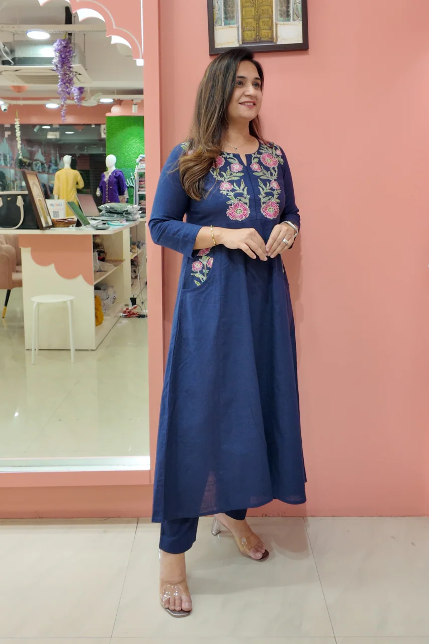 Cotton Embroidered A-line Pant Set - Image 4