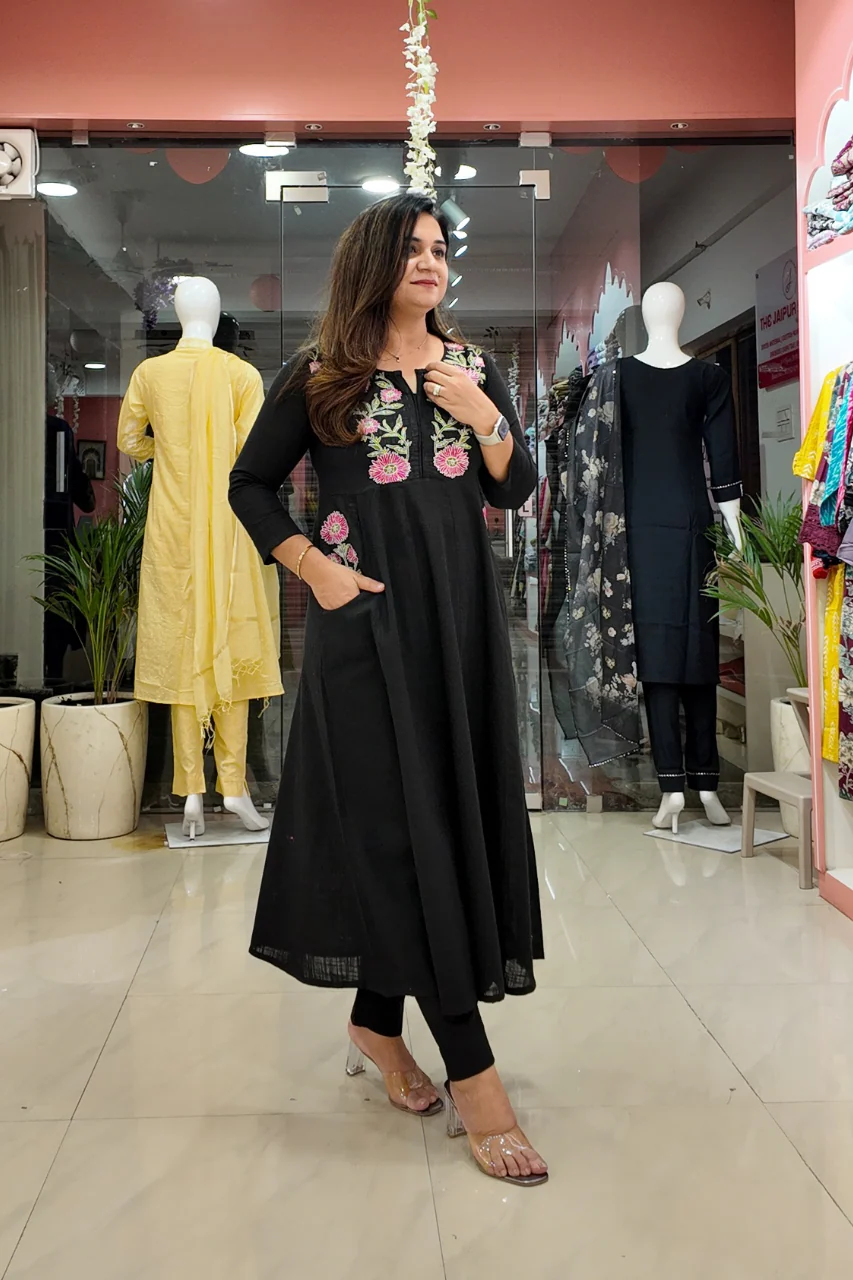 Cotton Embroidered A-line Pant Set - Image 7