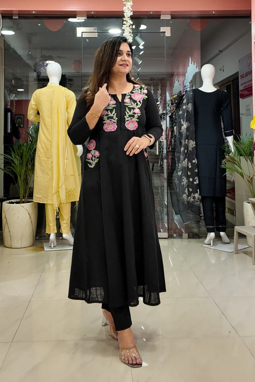 Cotton Embroidered A-line Pant Set - Image 9