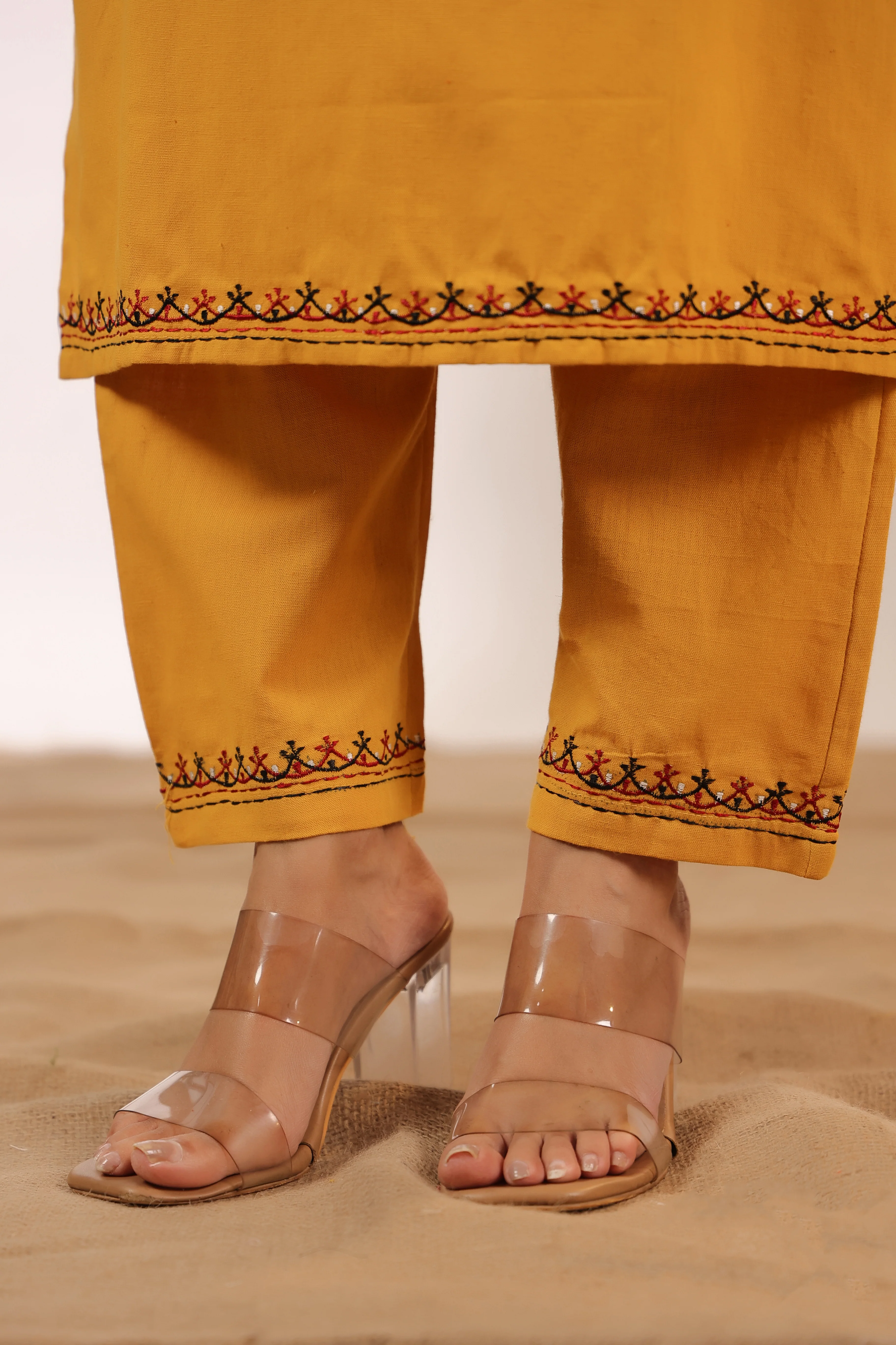 Cotton Embroidered Pant Set with Ajrakh Appliqué Dupatta - Image 29