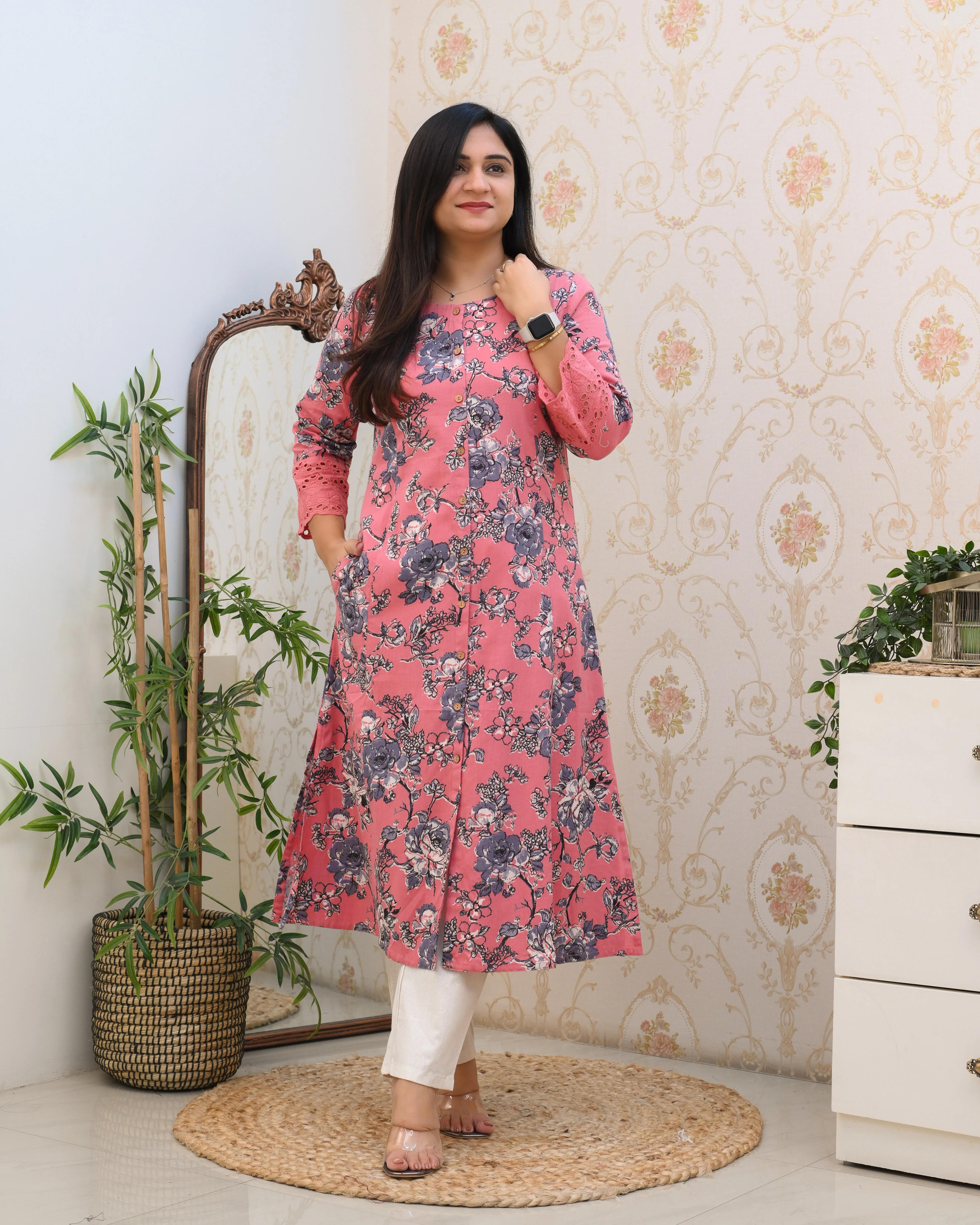 Cotton Floral Casual kurta with pocket - Image 4