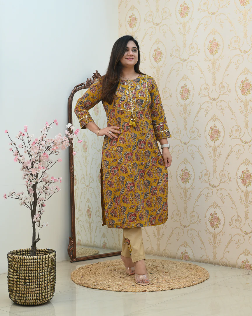 Cotton Floral Embroidered Casual Pant Set - Image 13