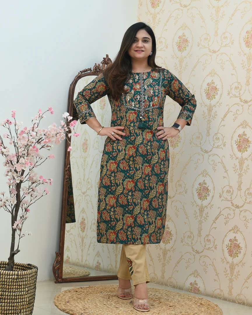Cotton Floral Embroidered Casual Pant Set - Image 9