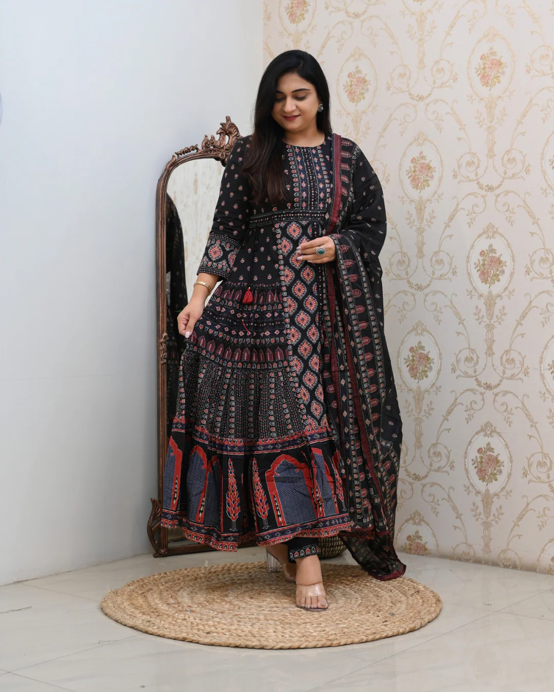 Cotton Handblock Flaired Anarkali Set - Image 10