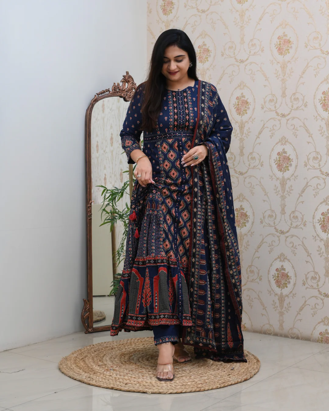 Cotton Handblock Flaired Anarkali Set - Image 11