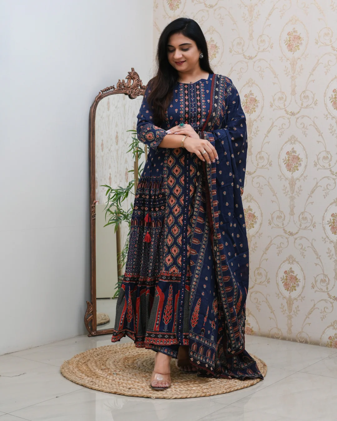 Cotton Handblock Flaired Anarkali Set - Image 13