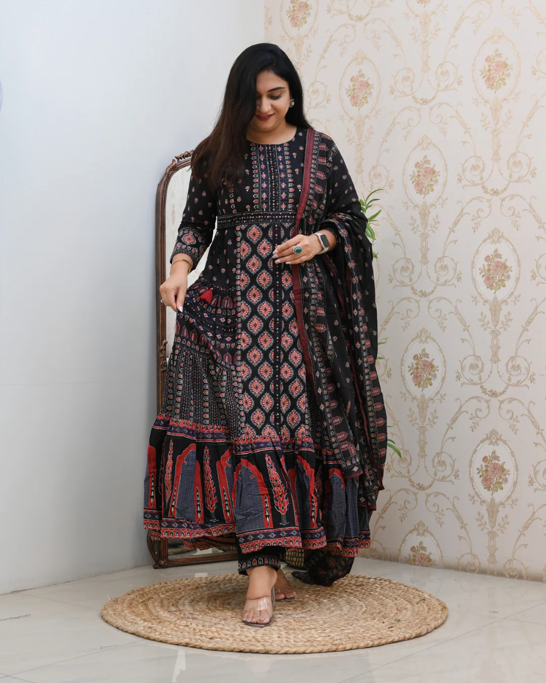 Cotton Handblock Flaired Anarkali Set - Image 15