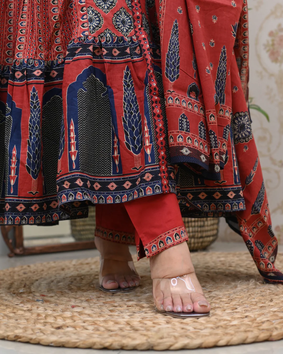 Cotton Handblock Flaired Anarkali Set - Image 5