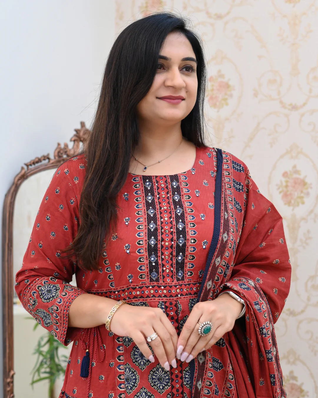 Cotton Handblock Flaired Anarkali Set - Image 6