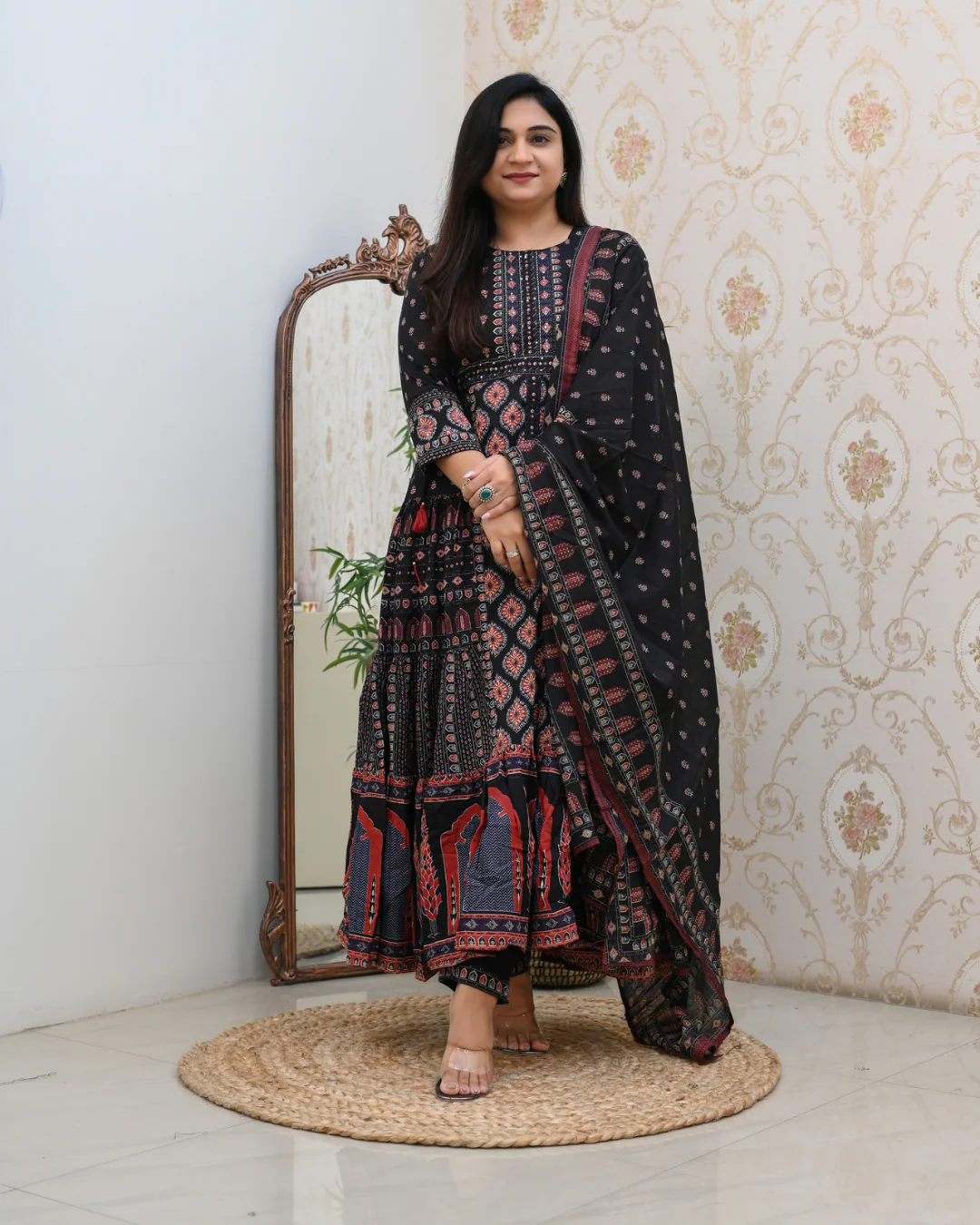 Cotton Handblock Flaired Anarkali Set - Image 8