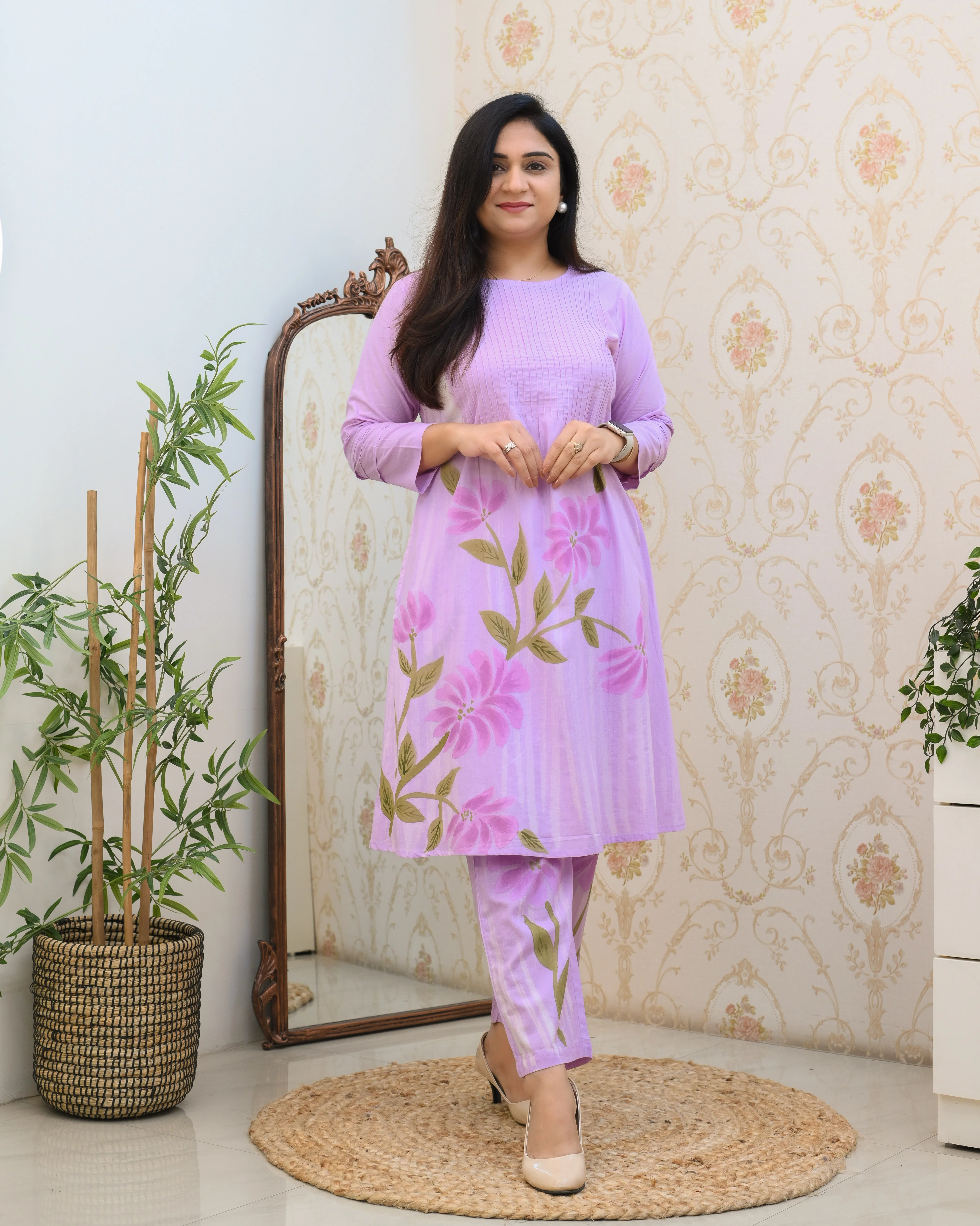 Cotton Handbrush Painted A-line Coord Set - Image 10