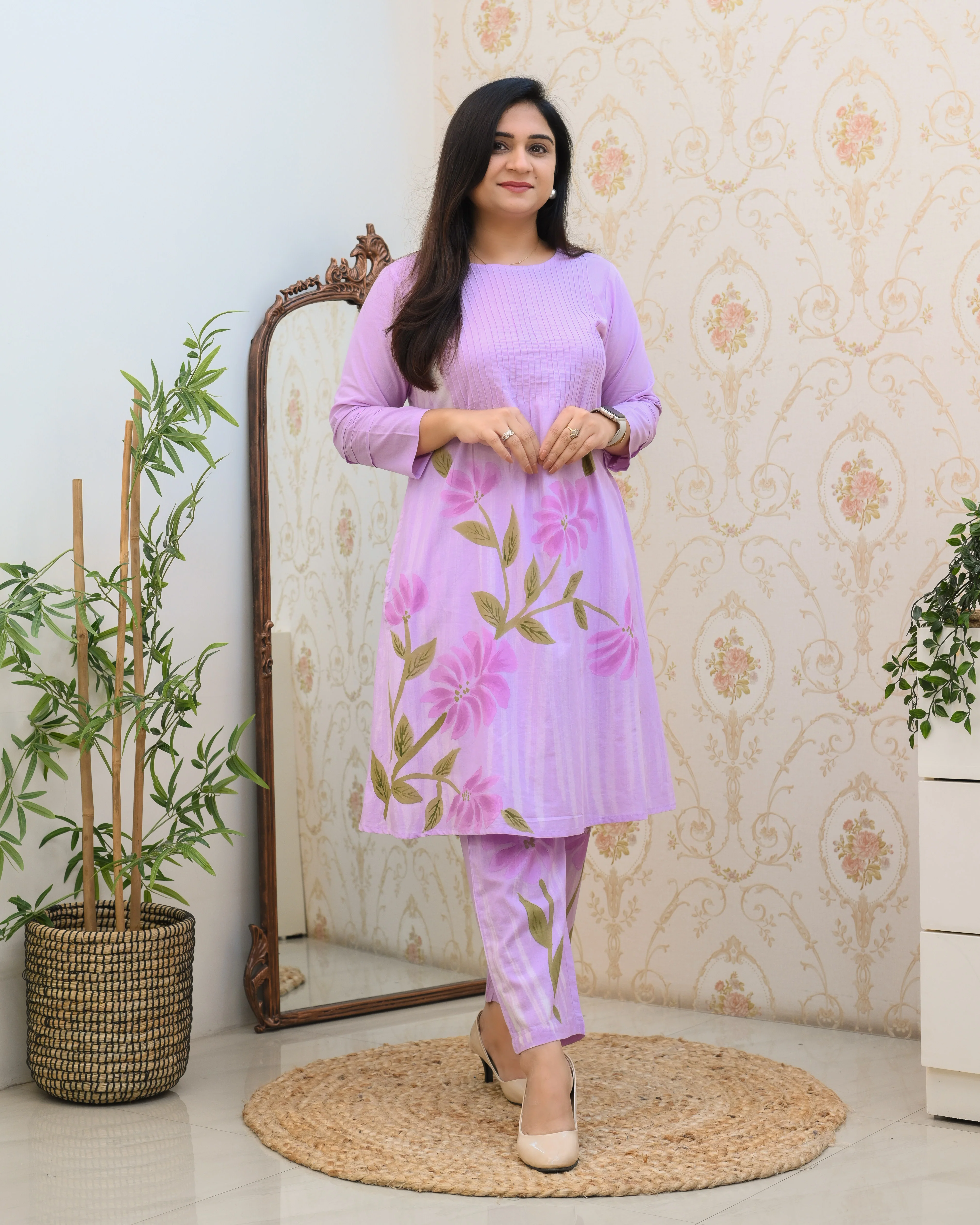Cotton Handbrush Painted A-line Coord Set - Image 6