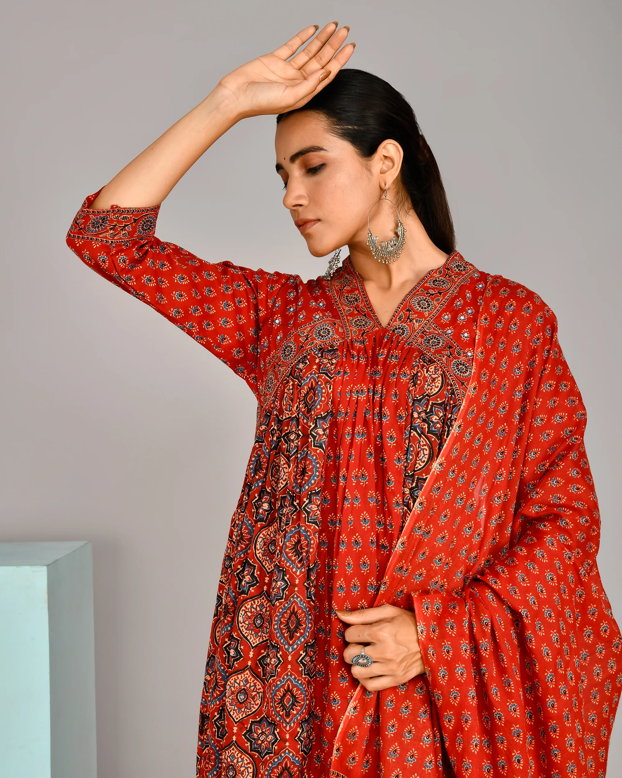 Cotton Jaipuri Alia cut pant set with ajrakh print - Image 14