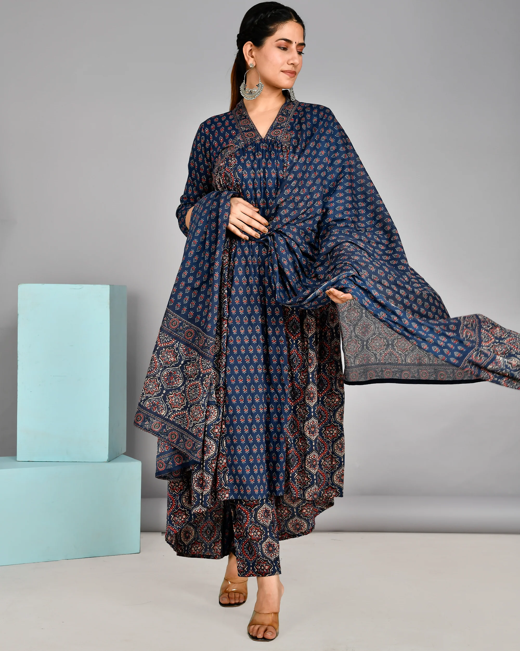 Cotton Jaipuri Alia cut pant set with ajrakh print - Image 8