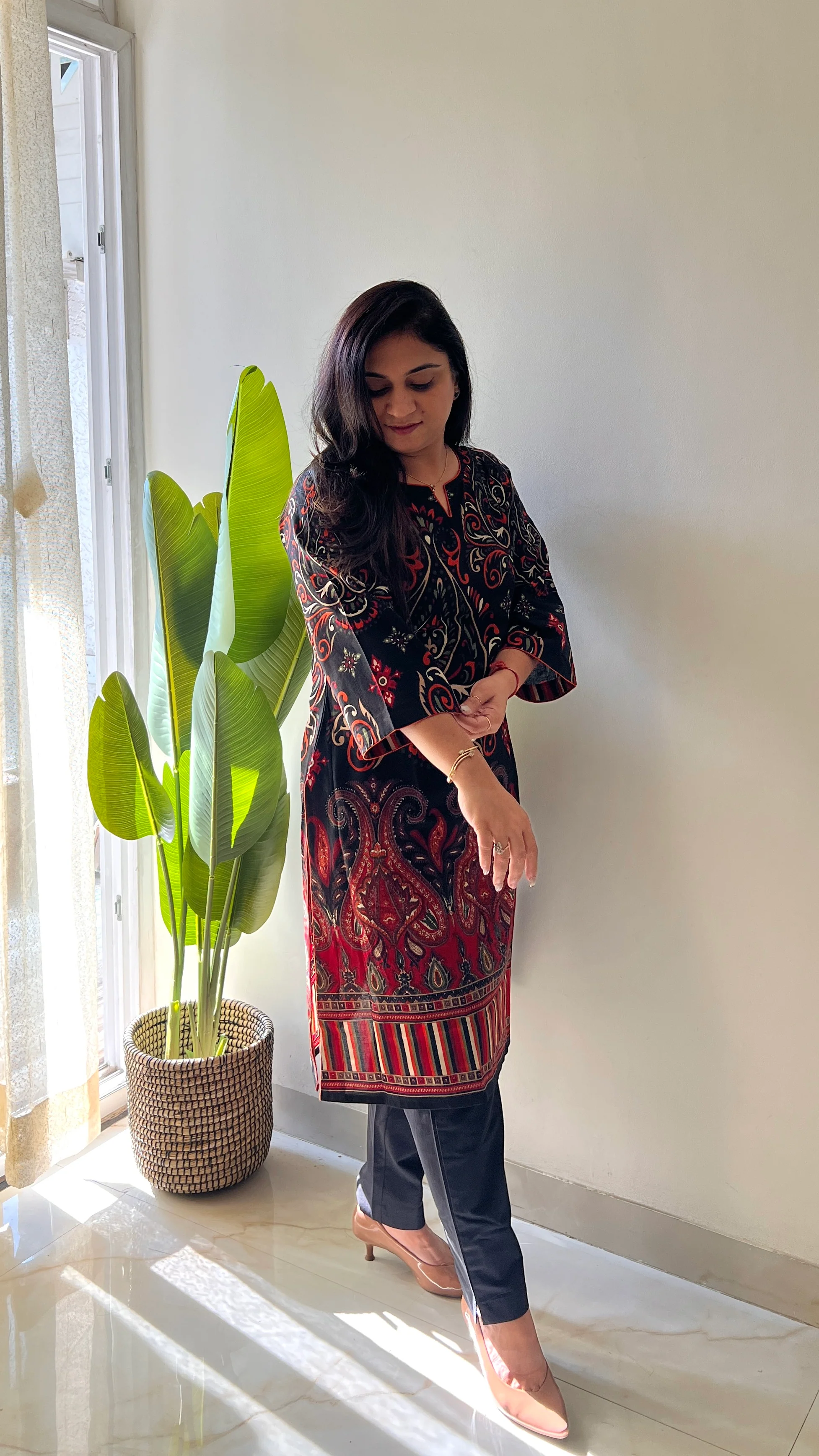Black Cotton Casual Straight Kurta - Image 3