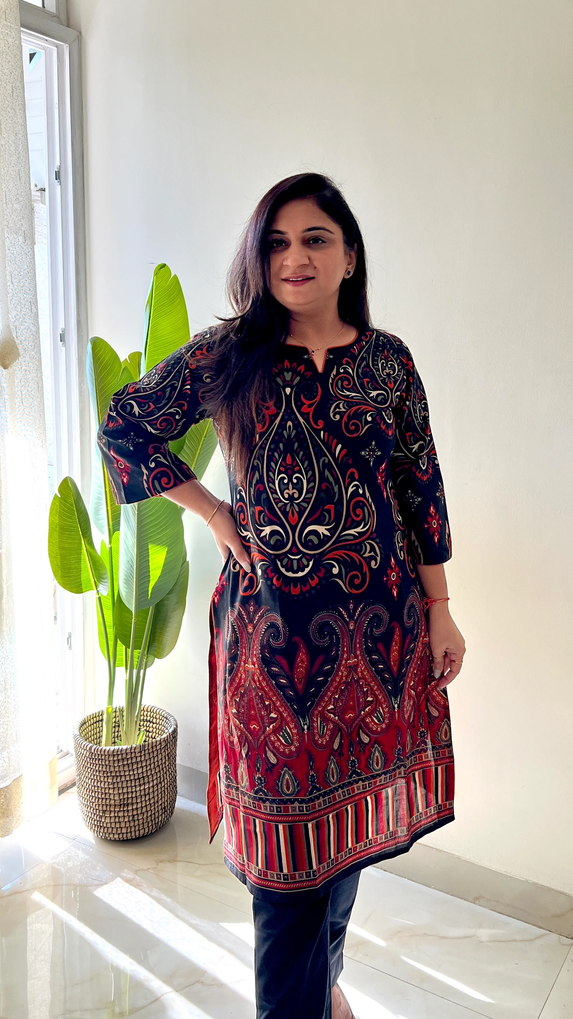 Black Cotton Casual Straight Kurta - Image 5