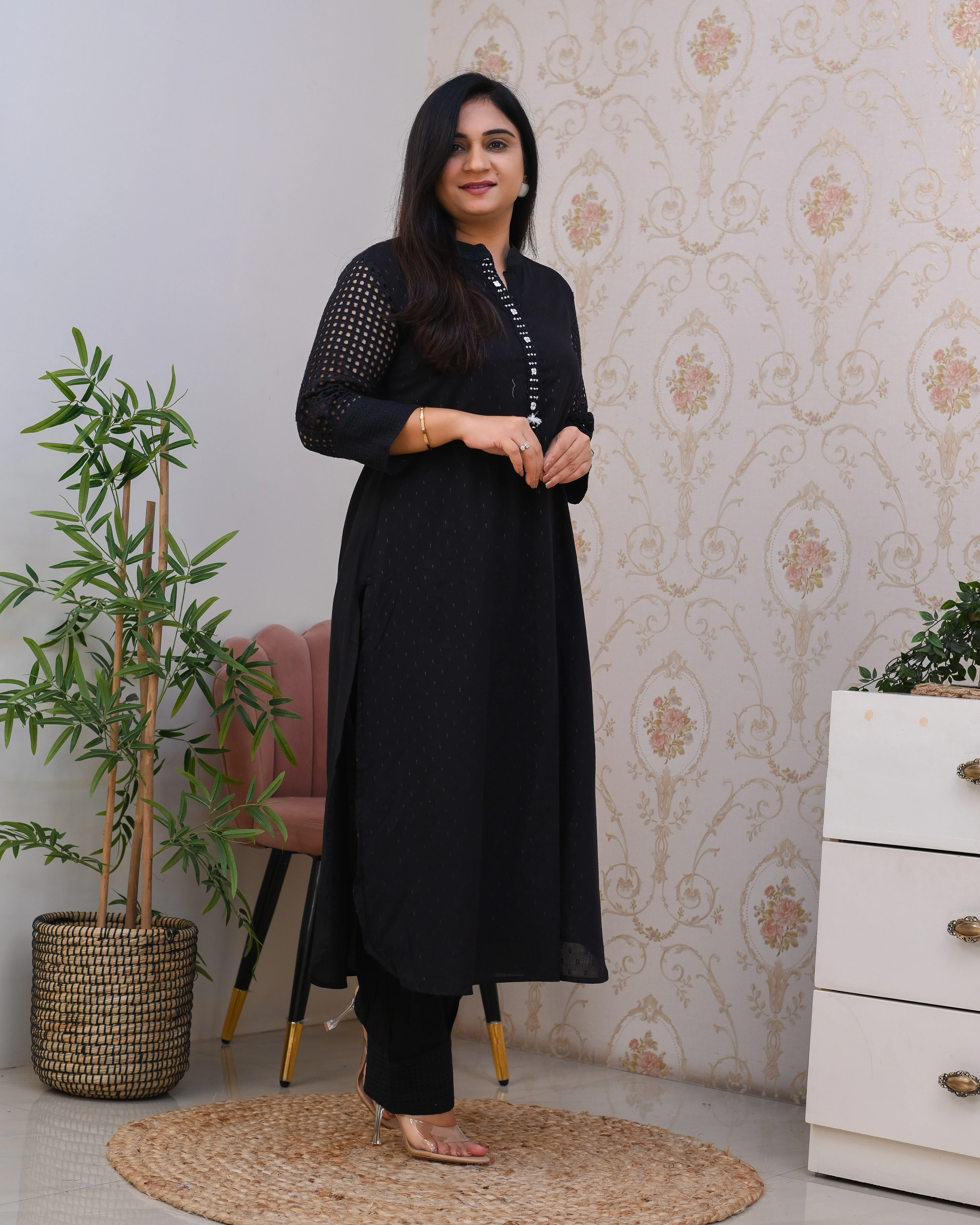 Cotton Straight HandEmbroidered Sciffili Pant Set - Image 2