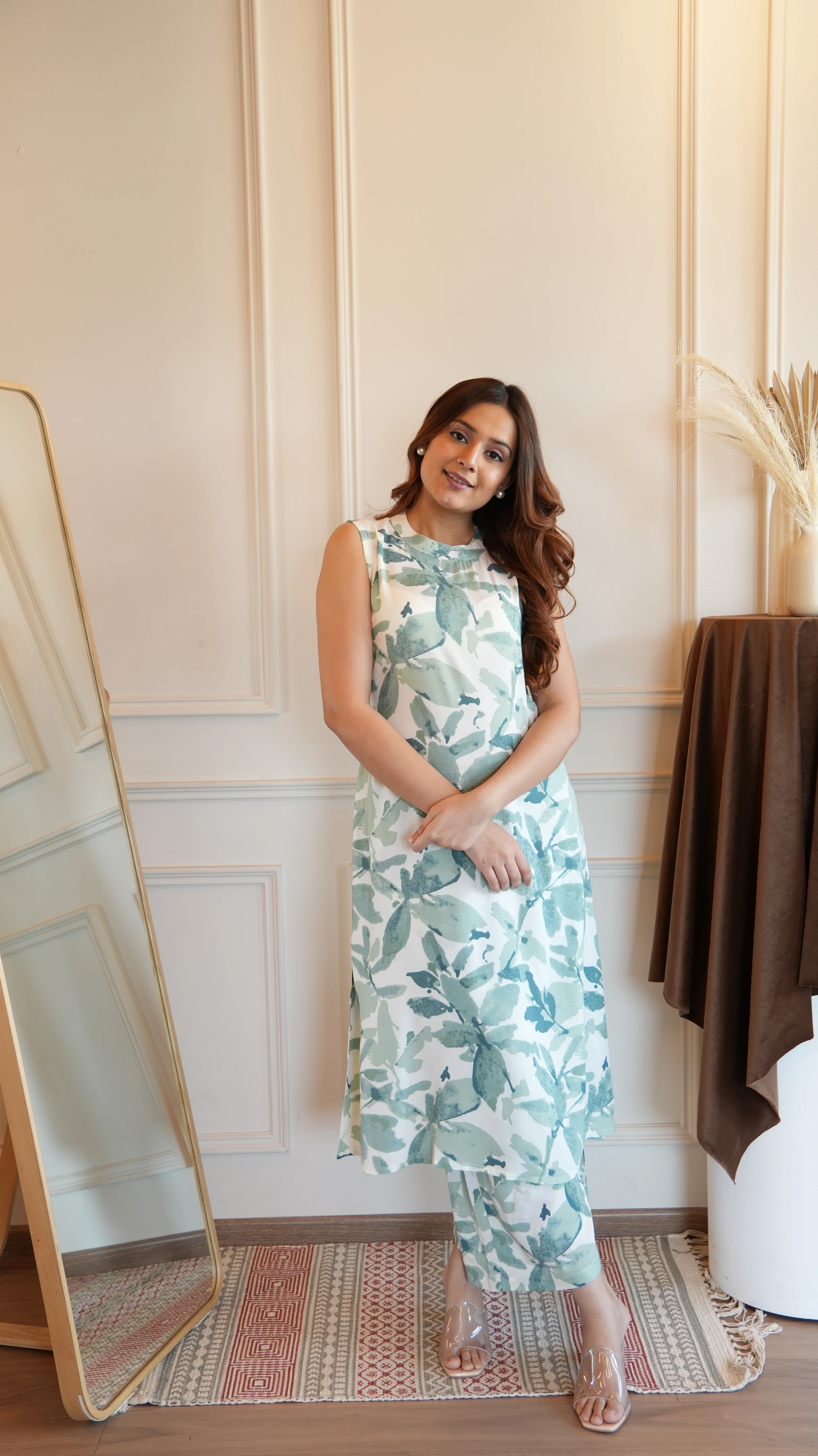 Cream Rayon Floral A-line Coord Set - Image 2