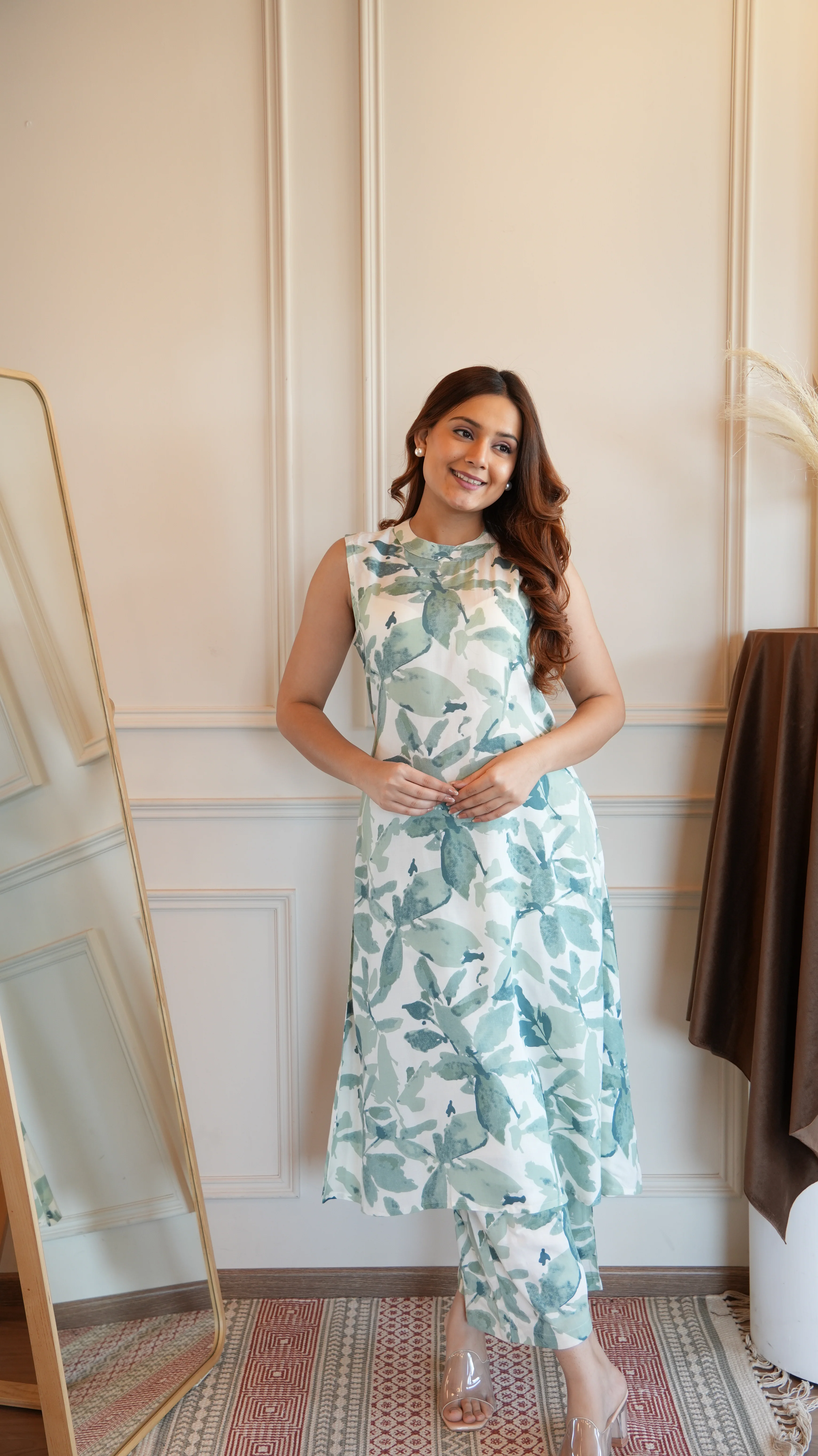 Cream Rayon Floral A-line Coord Set - Image 6