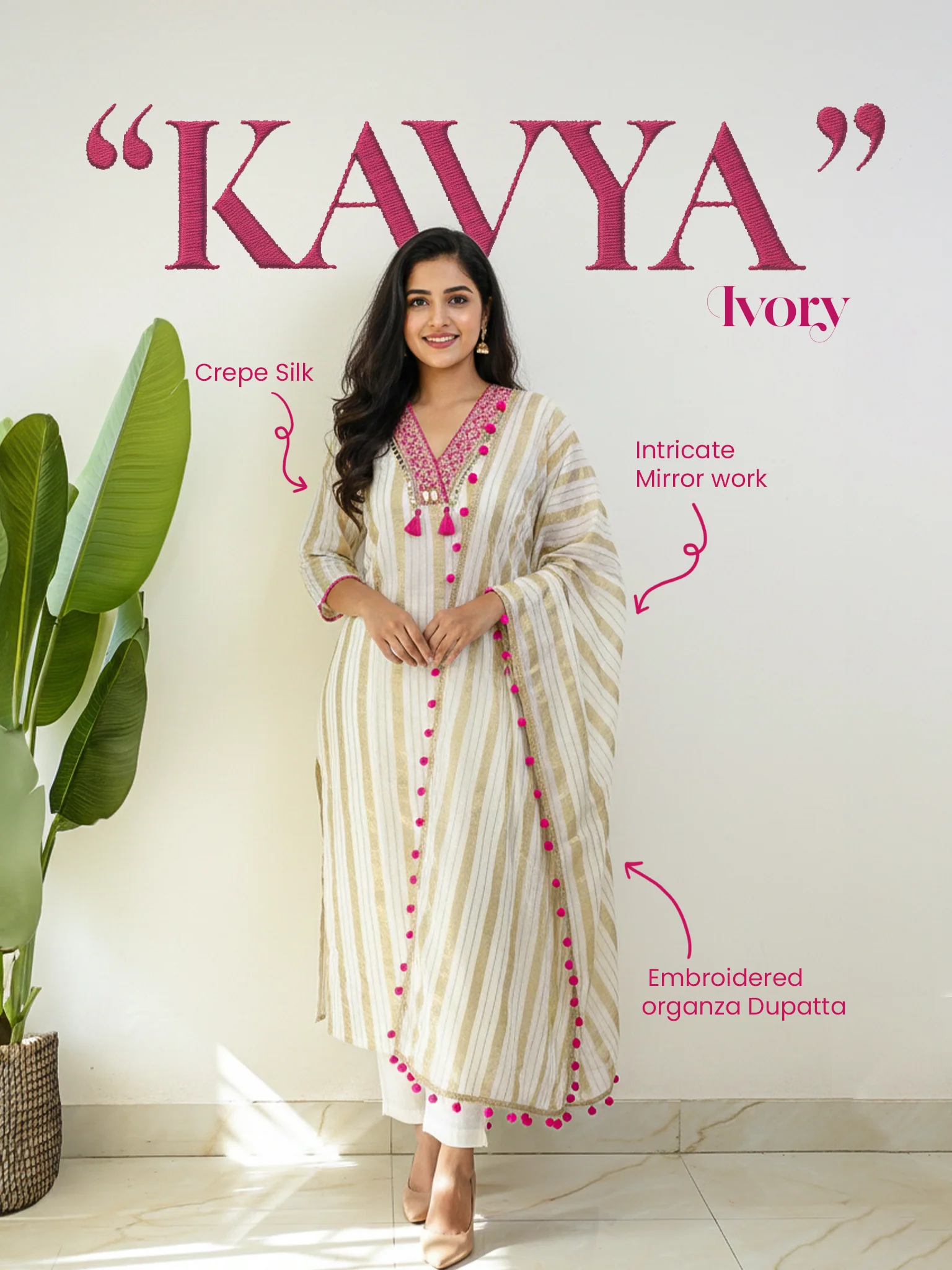 Kavya Ivory Crepe Mirror HandEmbroidered Pant Set