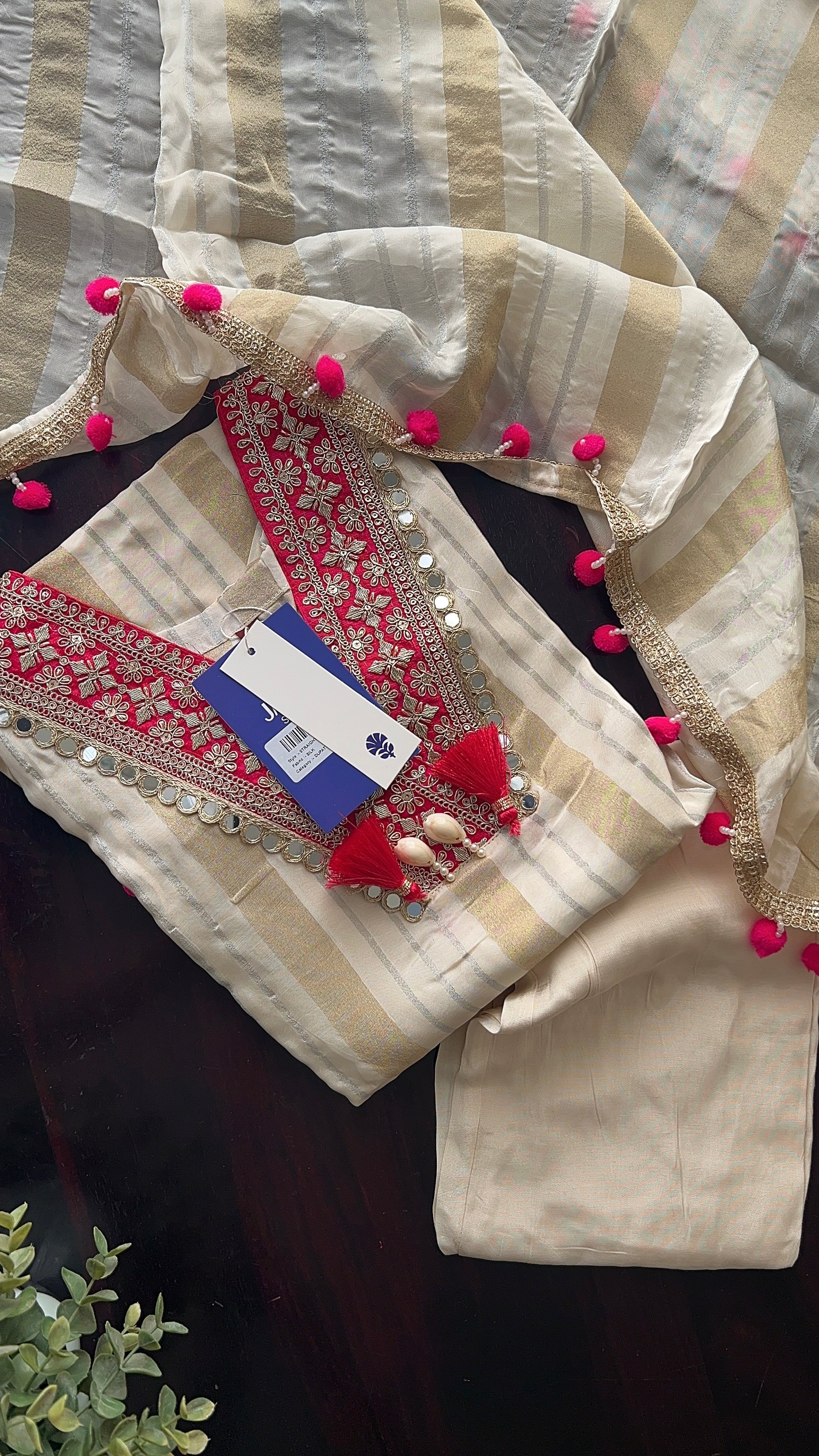 Kavya Ivory Crepe Mirror HandEmbroidered Pant Set - Image 2