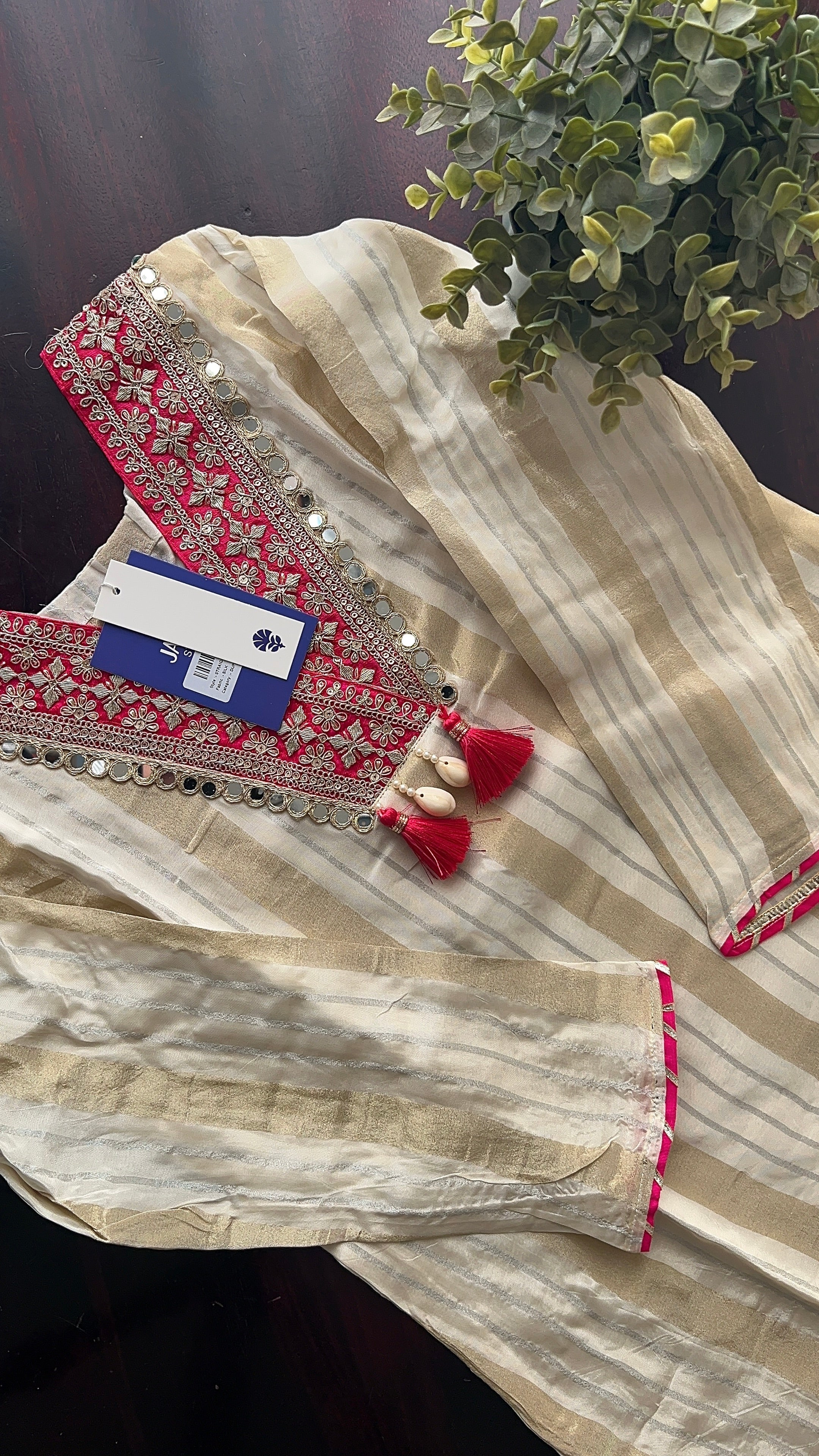 Kavya Ivory Crepe Mirror HandEmbroidered Pant Set - Image 4