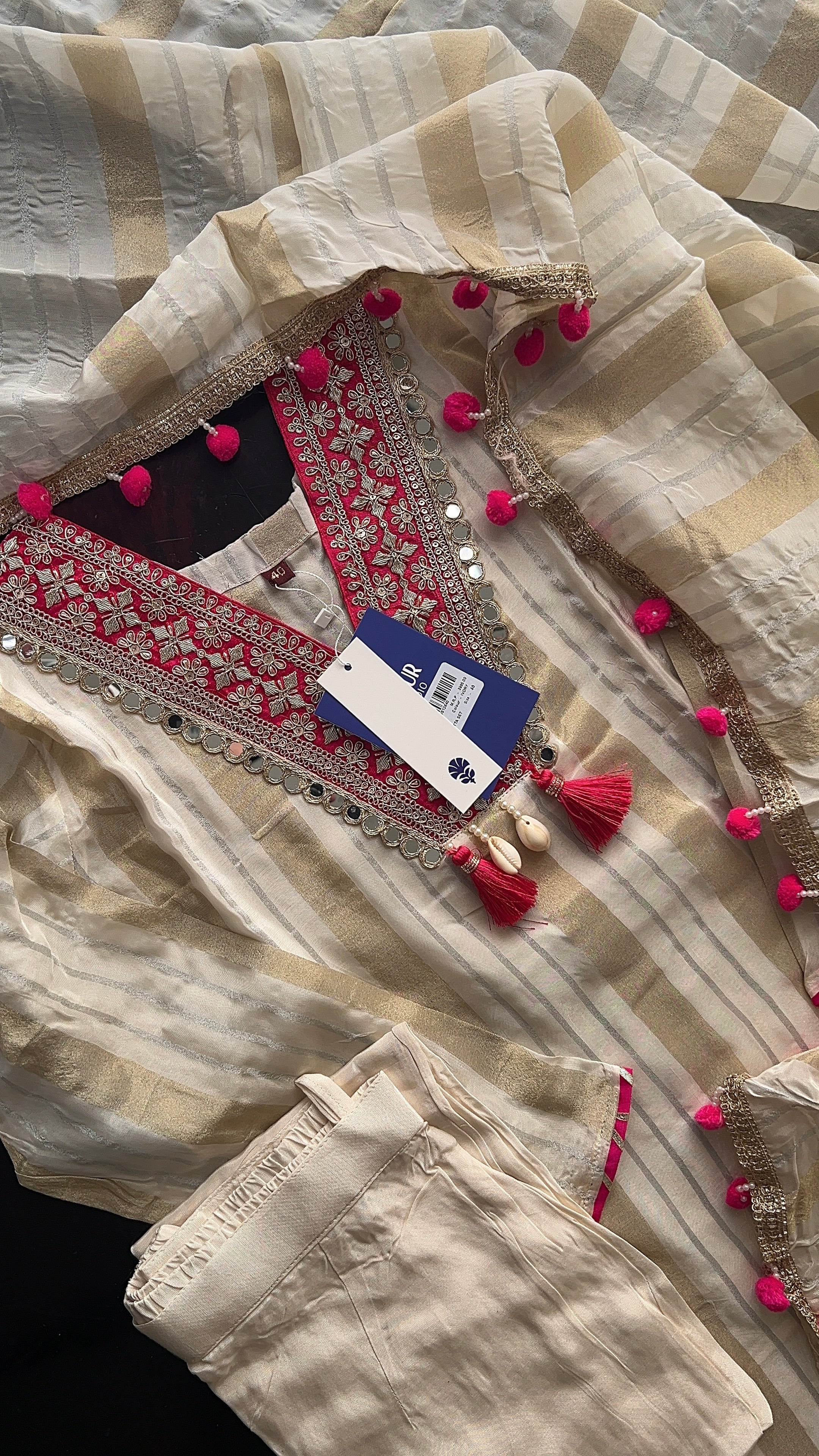 Kavya Ivory Crepe Mirror HandEmbroidered Pant Set - Image 7