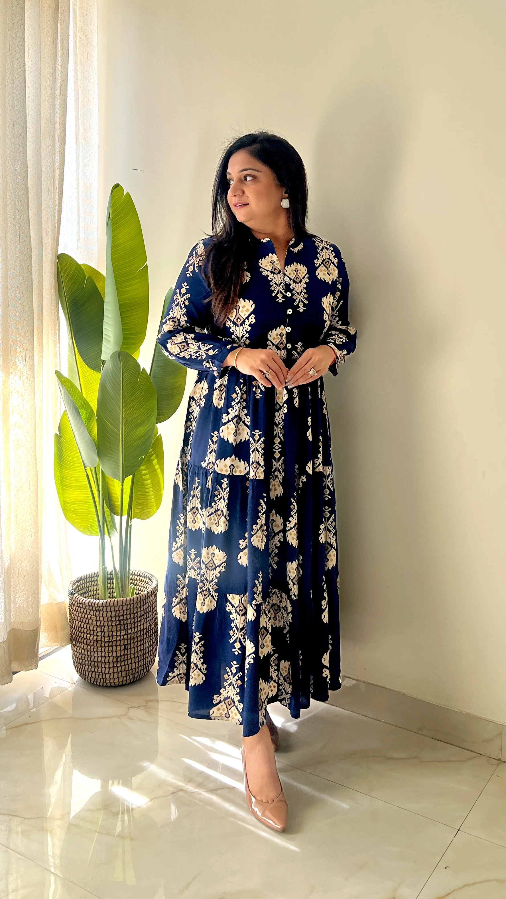 Sarfa Blue Crystal Muslin Casual Long Dress - Image 4