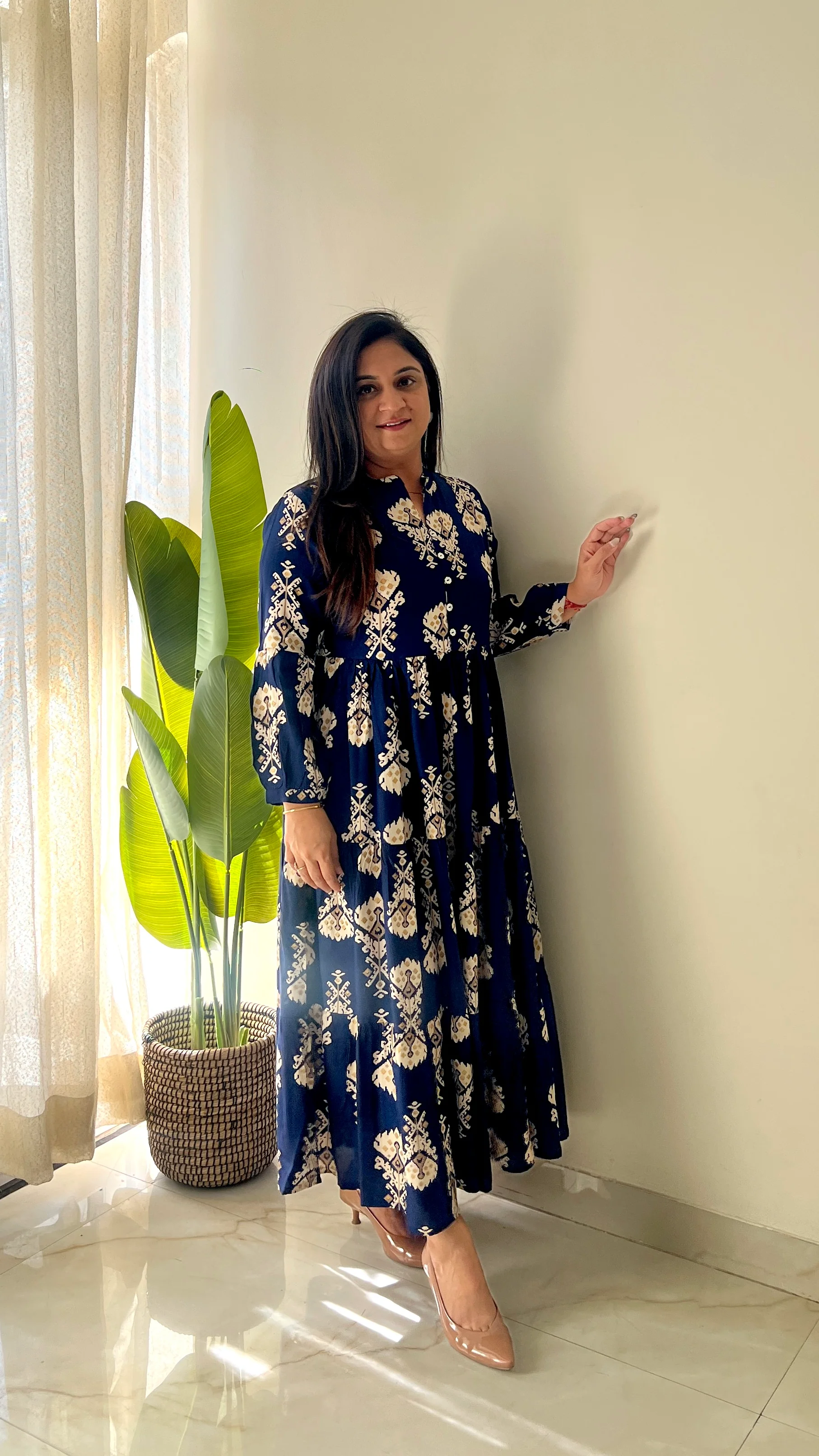 Sarfa Blue Crystal Muslin Casual Long Dress - Image 5