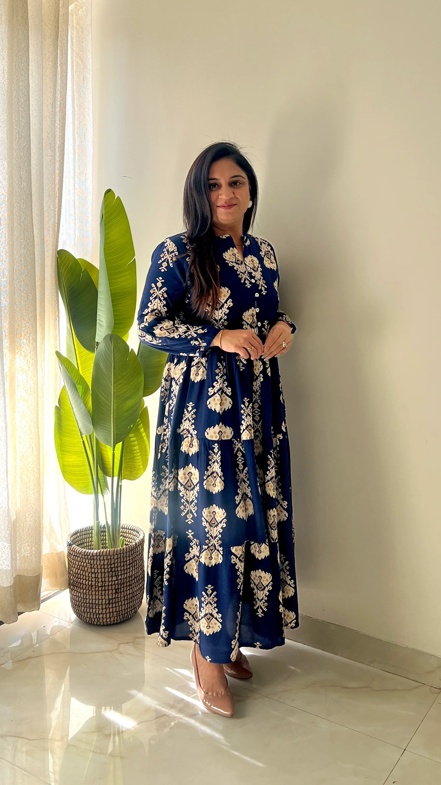 Sarfa Blue Crystal Muslin Casual Long Dress - Image 7