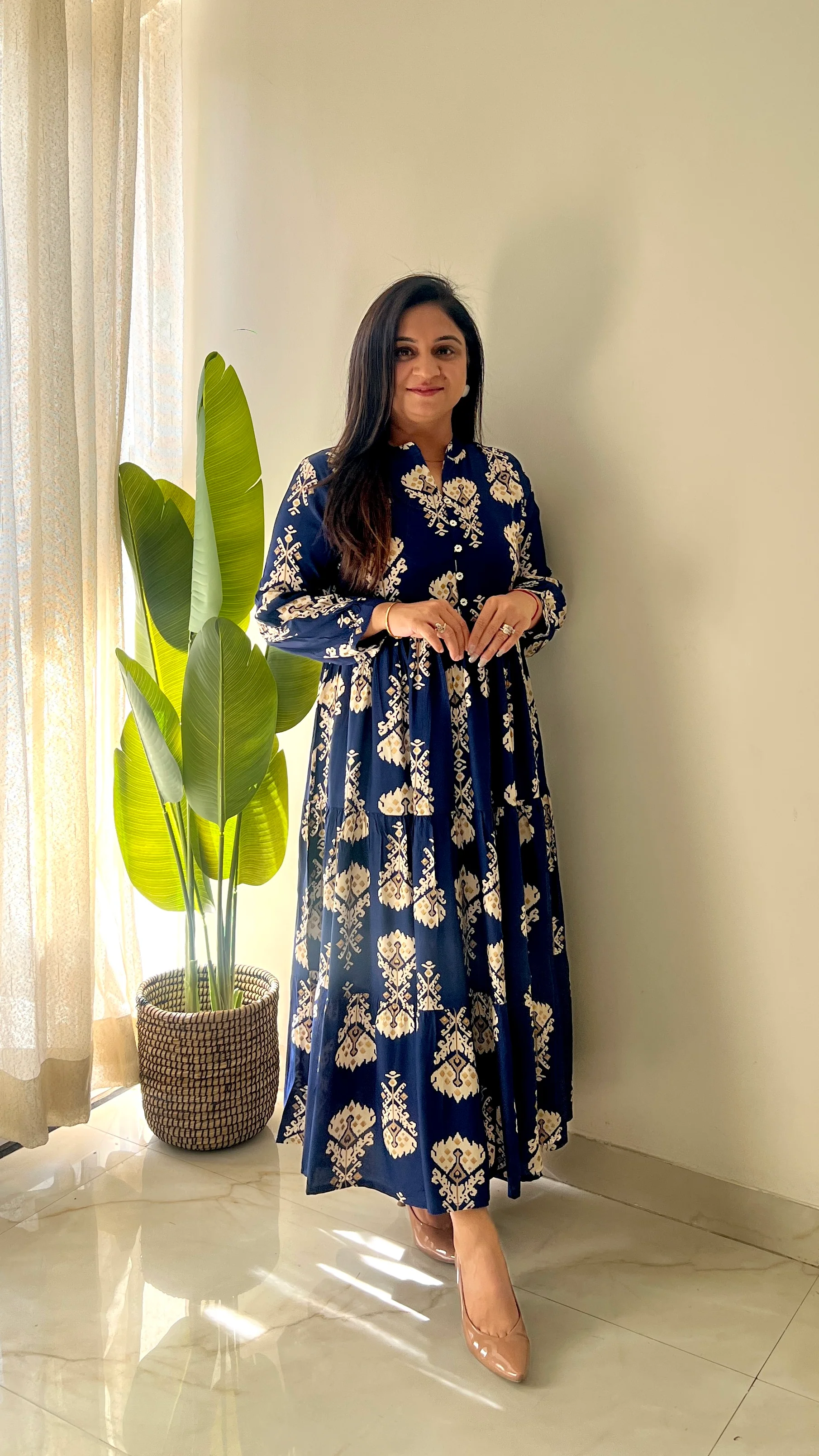 Sarfa Blue Crystal Muslin Casual Long Dress - Image 9