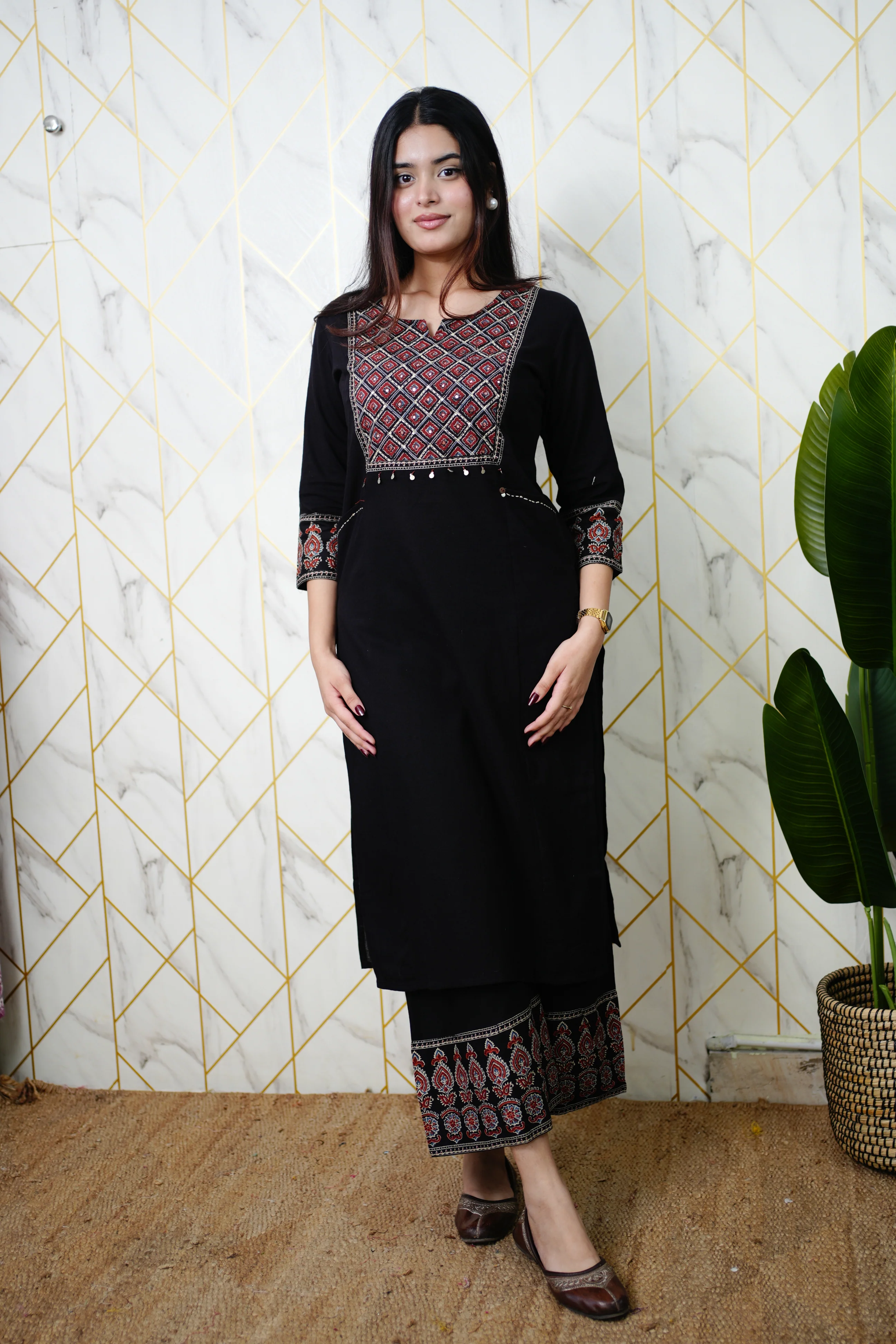 Damini Ajrakh Embroidered Cotton Coord Set - Image 2