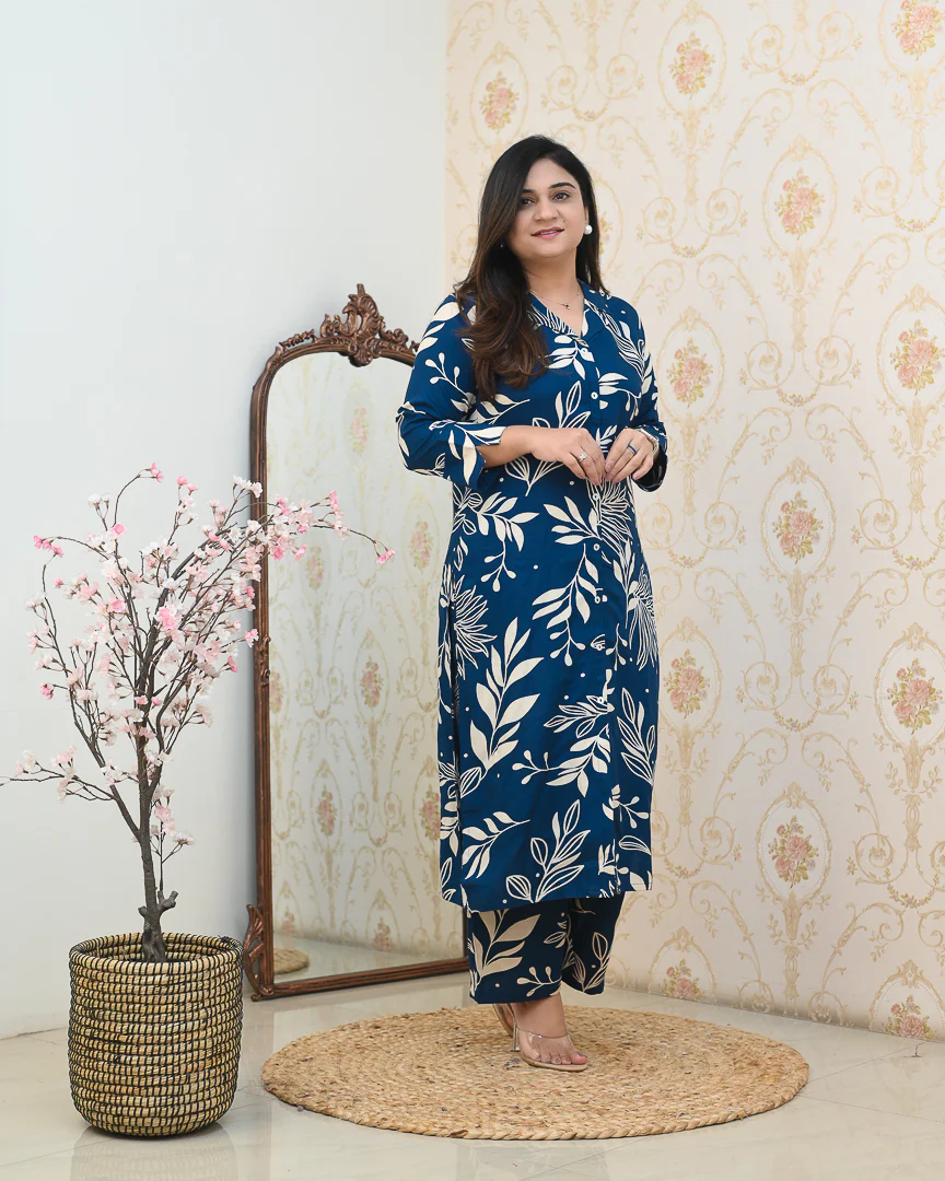 Deep Blue Casual Rayon Coord Set - Image 3