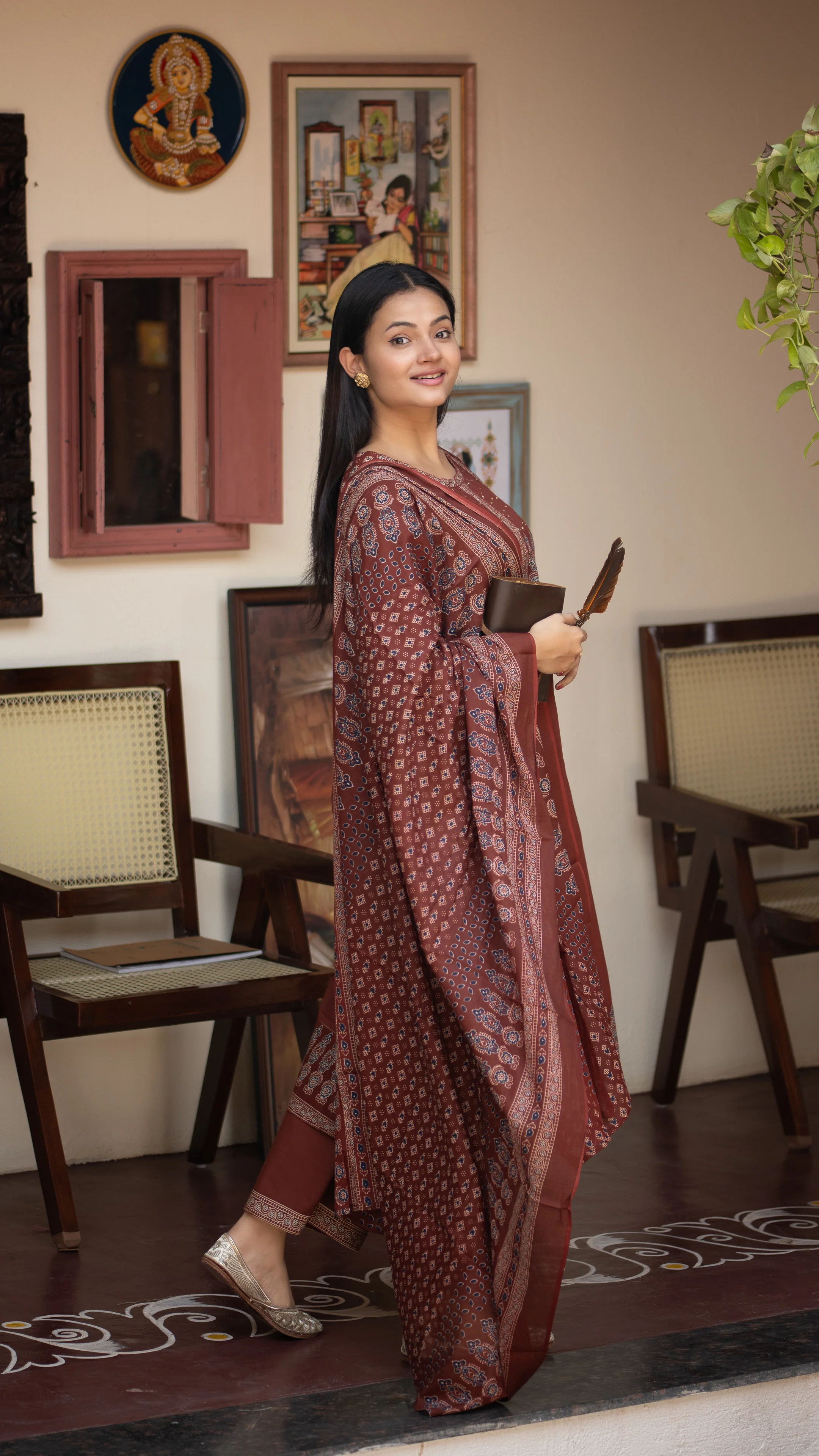 Deliah Handblock Premium Cotton Detailed Pant set - Image 4