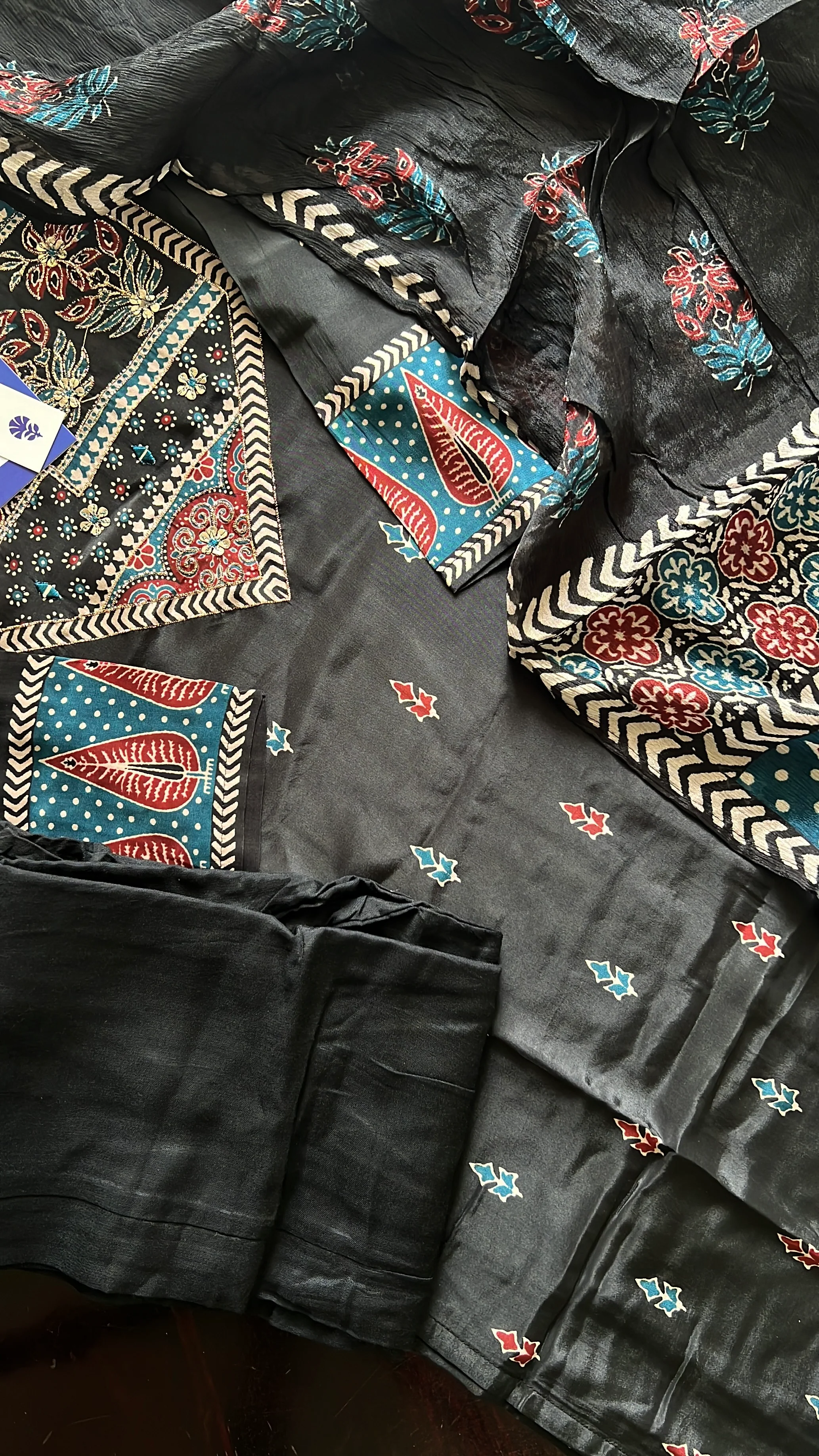 Dhara Ajrakh Crepe HandDetailed Pant Set - Image 4