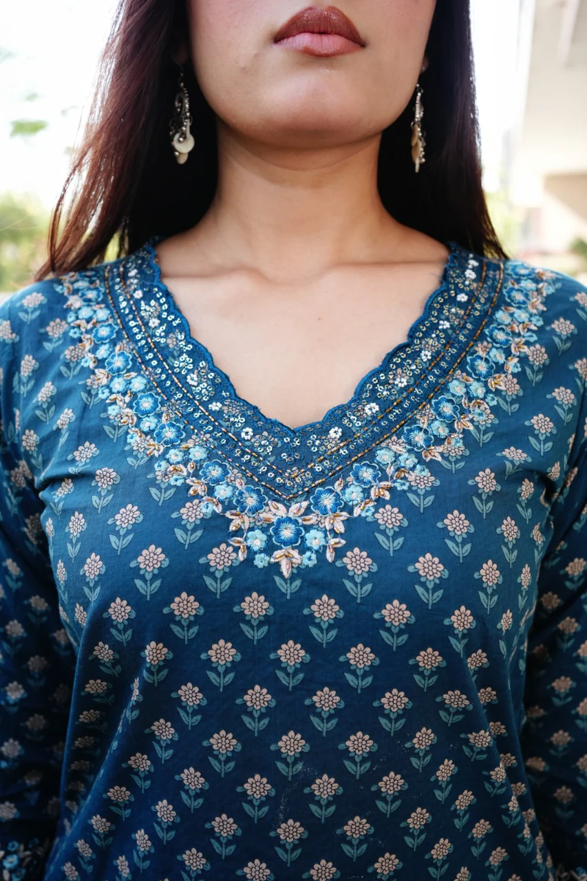 Dimpee Ajrakh Cotton HandEmbroidered Dupatta set - Image 11