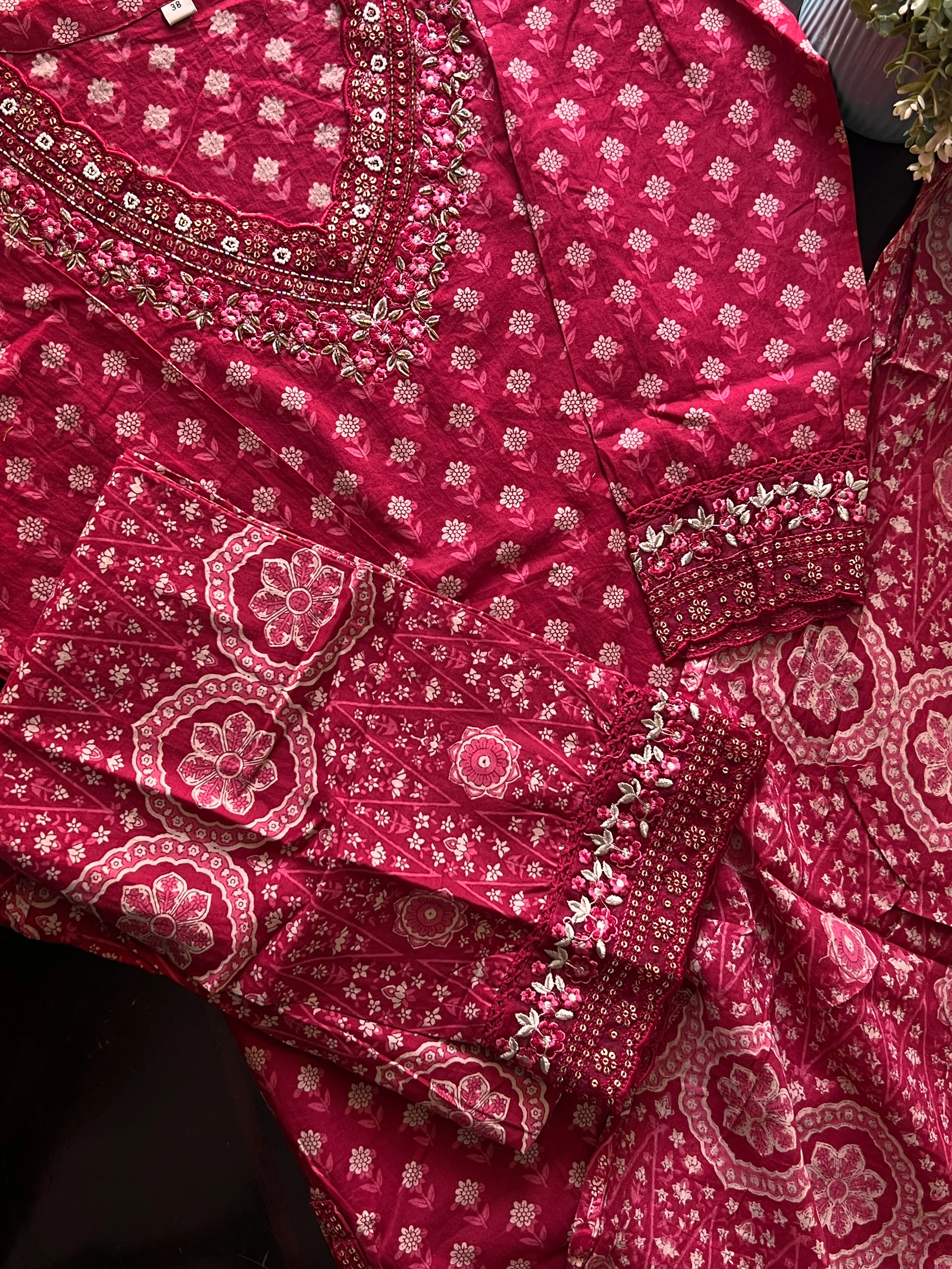 Dimpee Ajrakh Cotton HandEmbroidered Dupatta set - Image 14