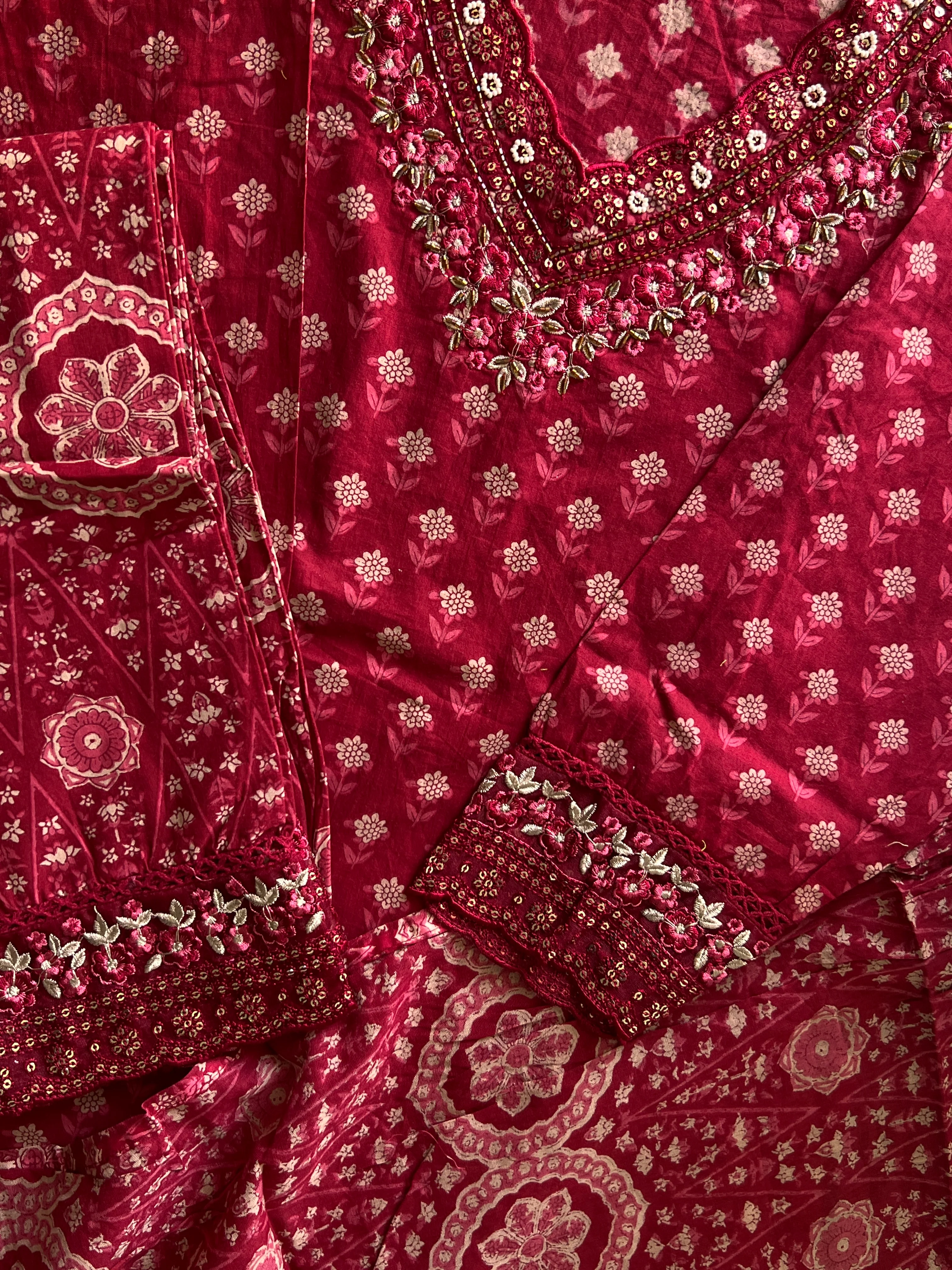 Dimpee Ajrakh Cotton HandEmbroidered Dupatta set - Image 15