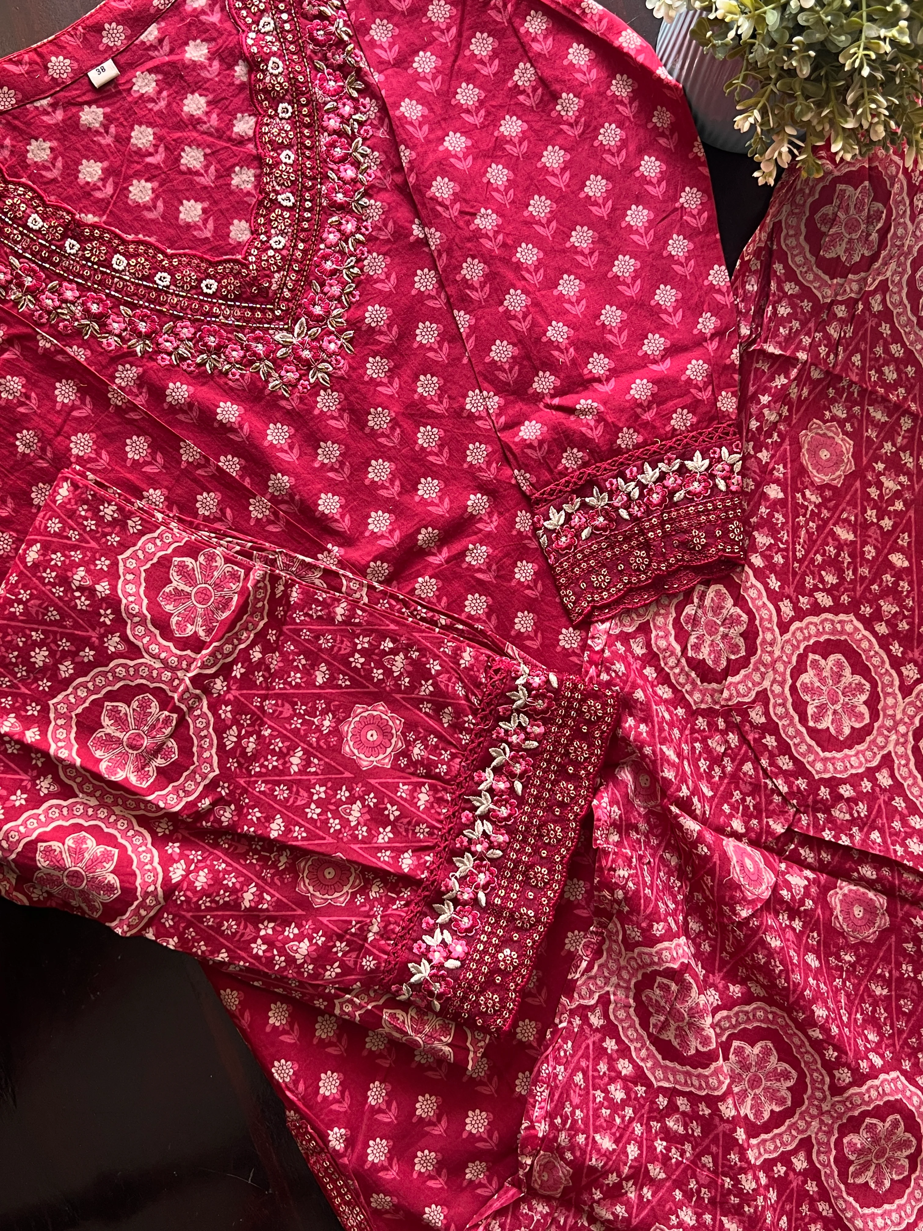 Dimpee Ajrakh Cotton HandEmbroidered Dupatta set - Image 16