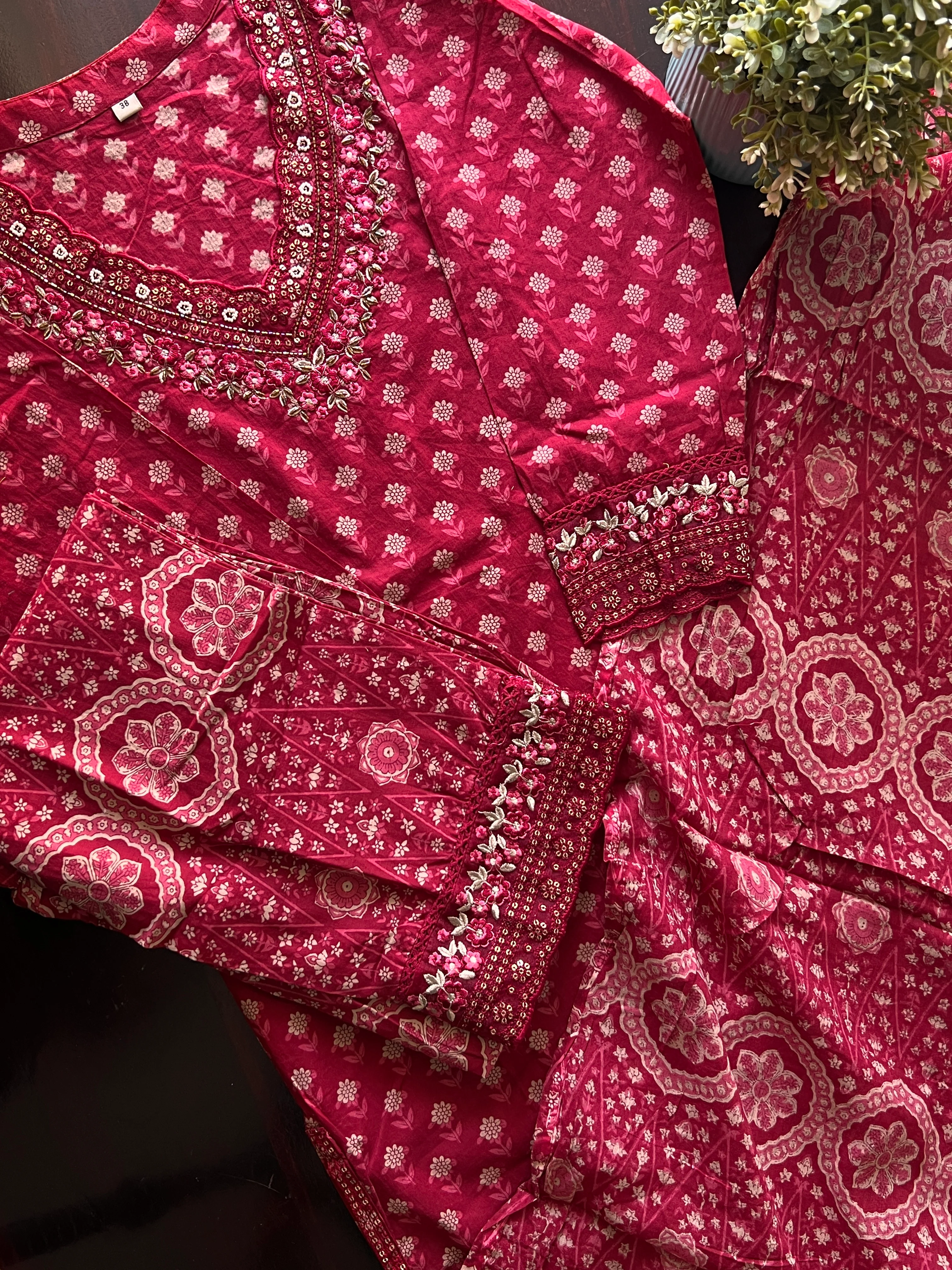Dimpee Ajrakh Cotton HandEmbroidered Dupatta set - Image 17
