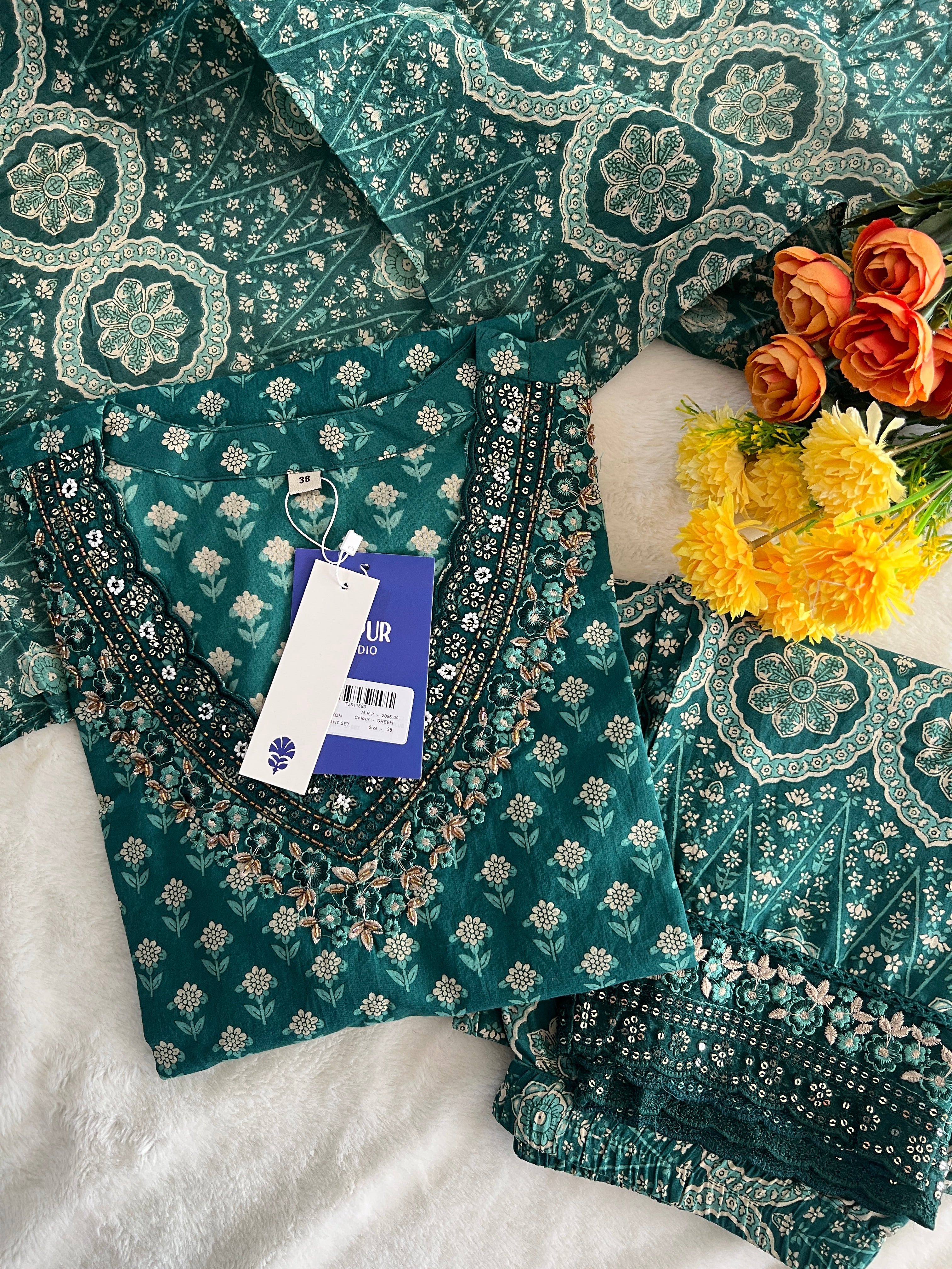 Dimpee Ajrakh Cotton HandEmbroidered Dupatta set - Image 18