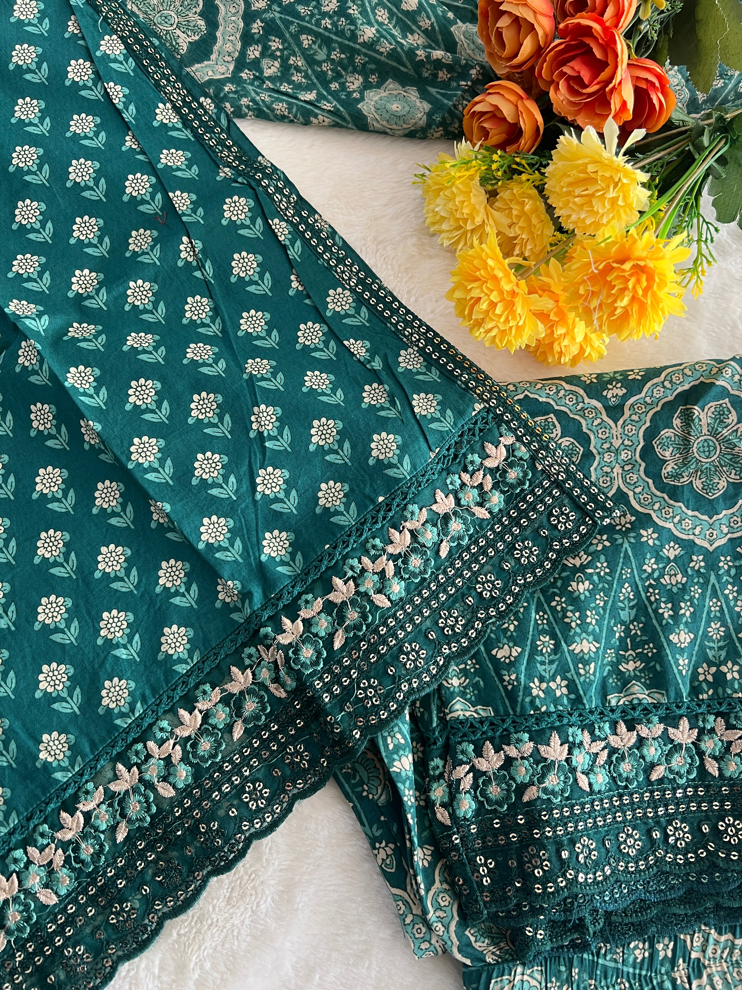 Dimpee Ajrakh Cotton HandEmbroidered Dupatta set - Image 20
