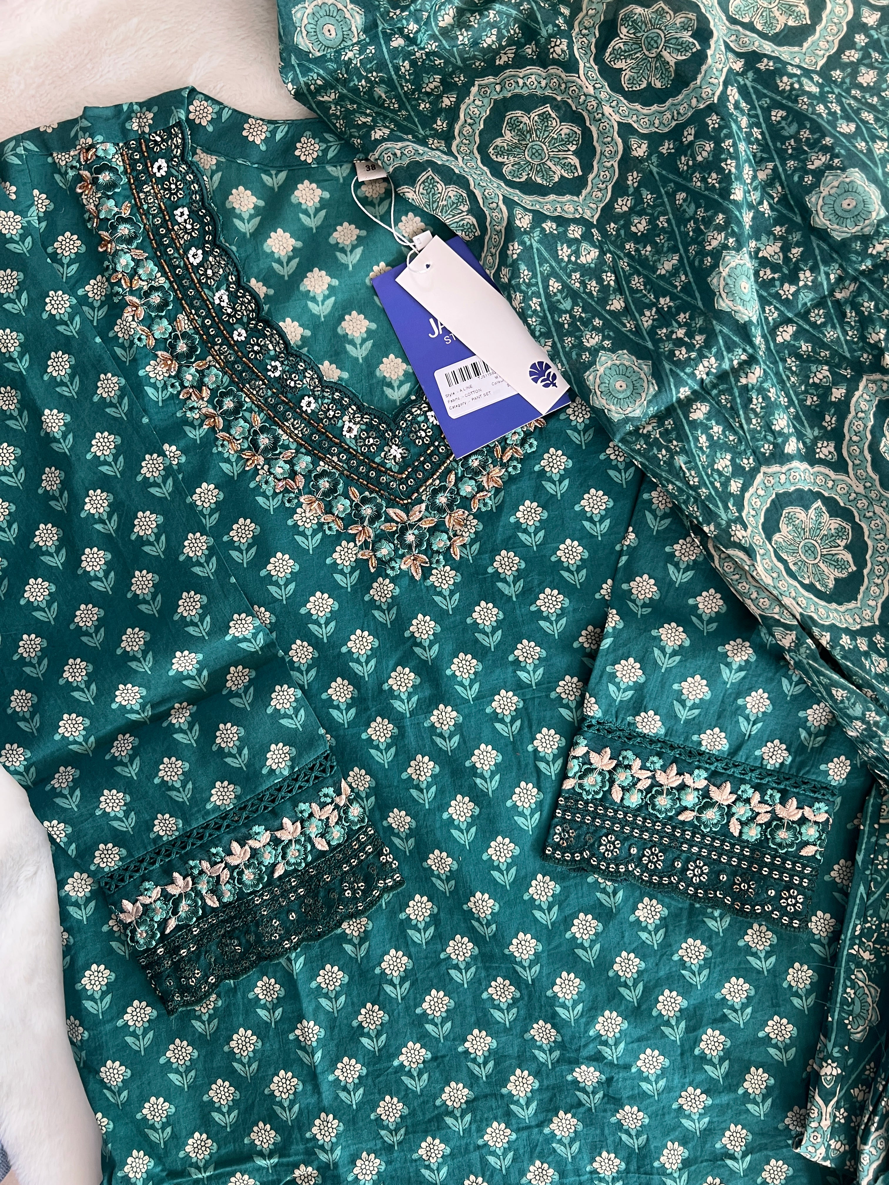Dimpee Ajrakh Cotton HandEmbroidered Dupatta set - Image 21