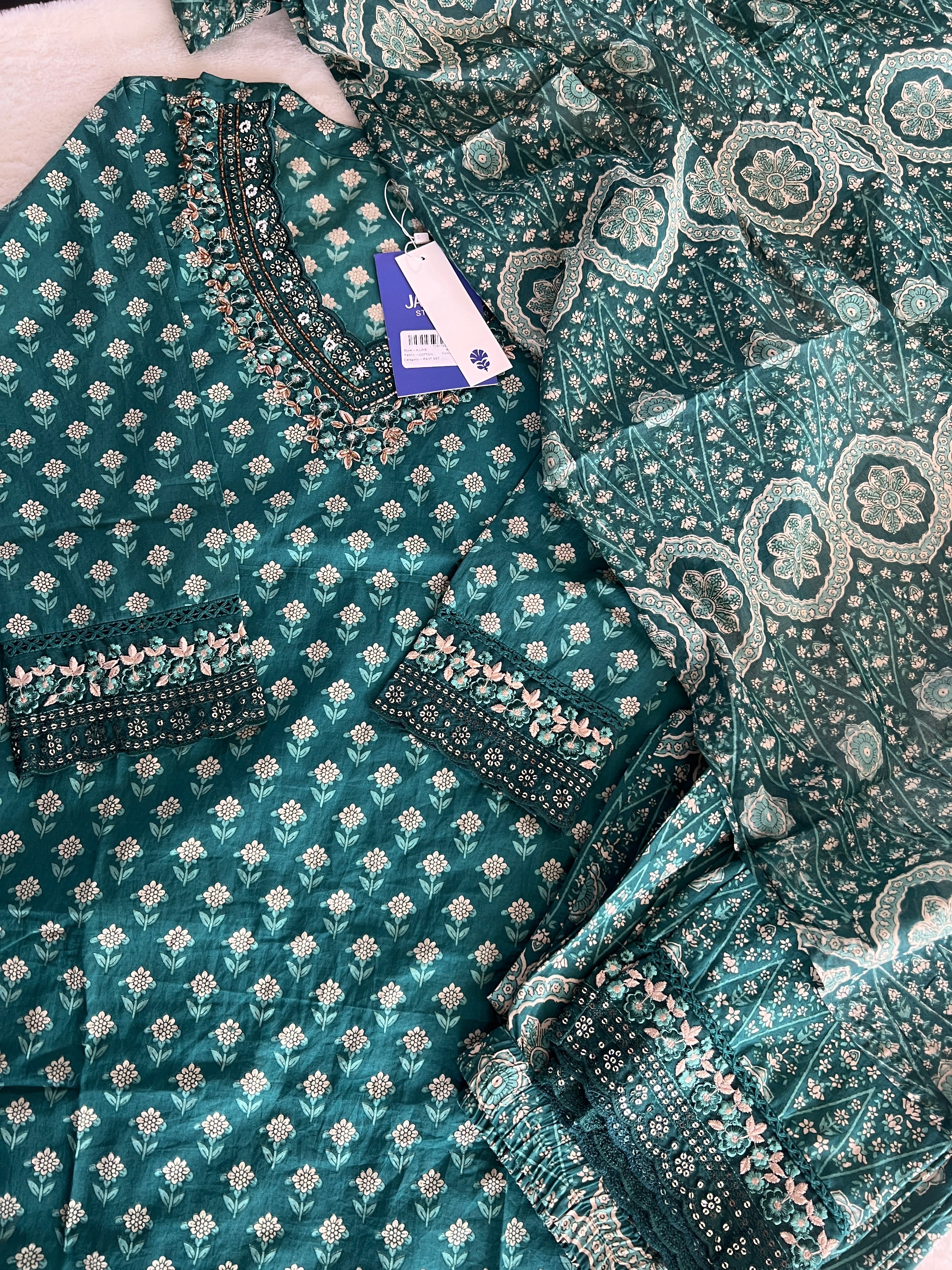 Dimpee Ajrakh Cotton HandEmbroidered Dupatta set - Image 22